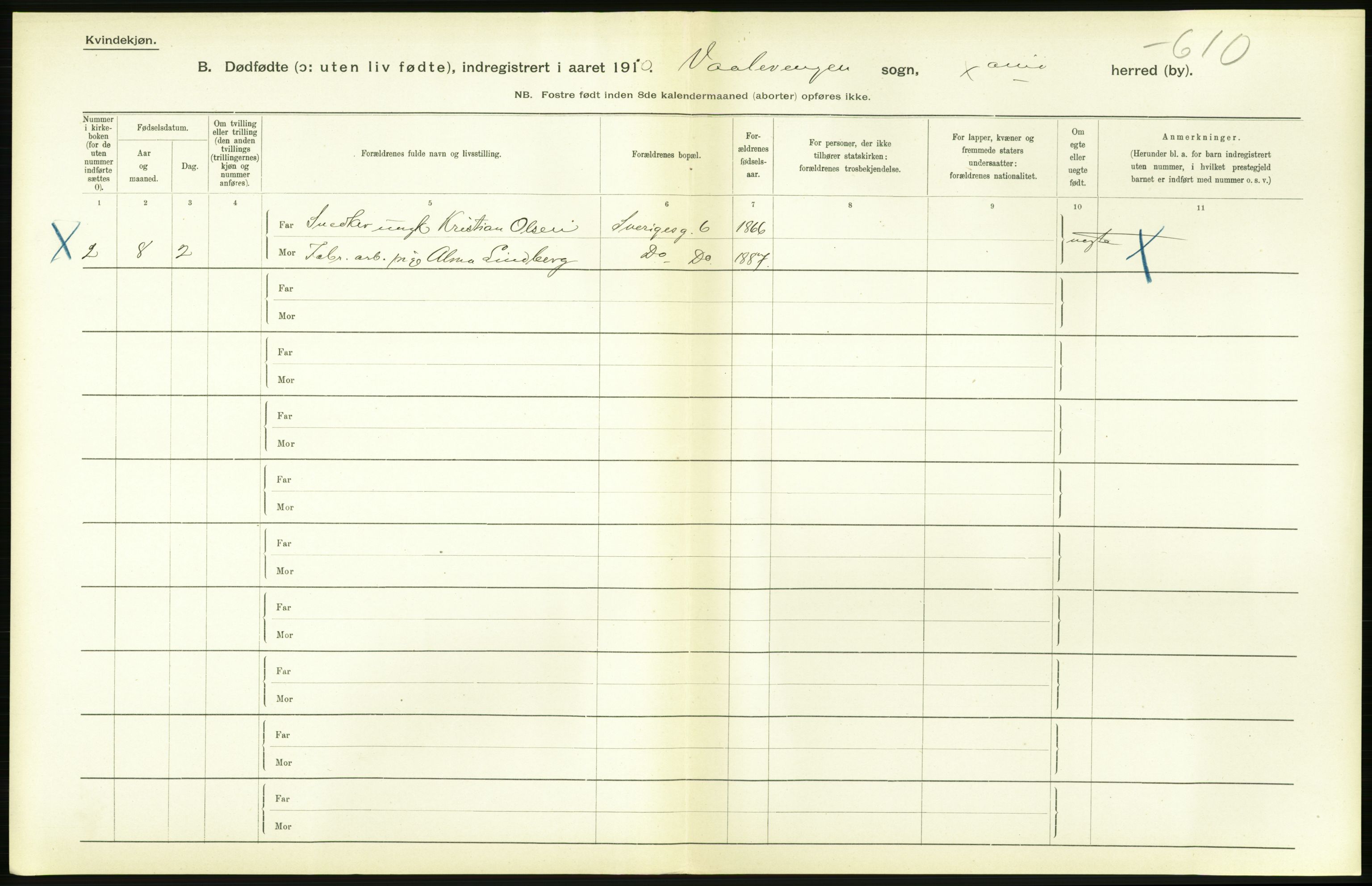 Statistisk sentralbyrå, Sosiodemografiske emner, Befolkning, AV/RA-S-2228/D/Df/Dfa/Dfah/L0009: Kristiania: Gifte og dødfødte., 1910, p. 860