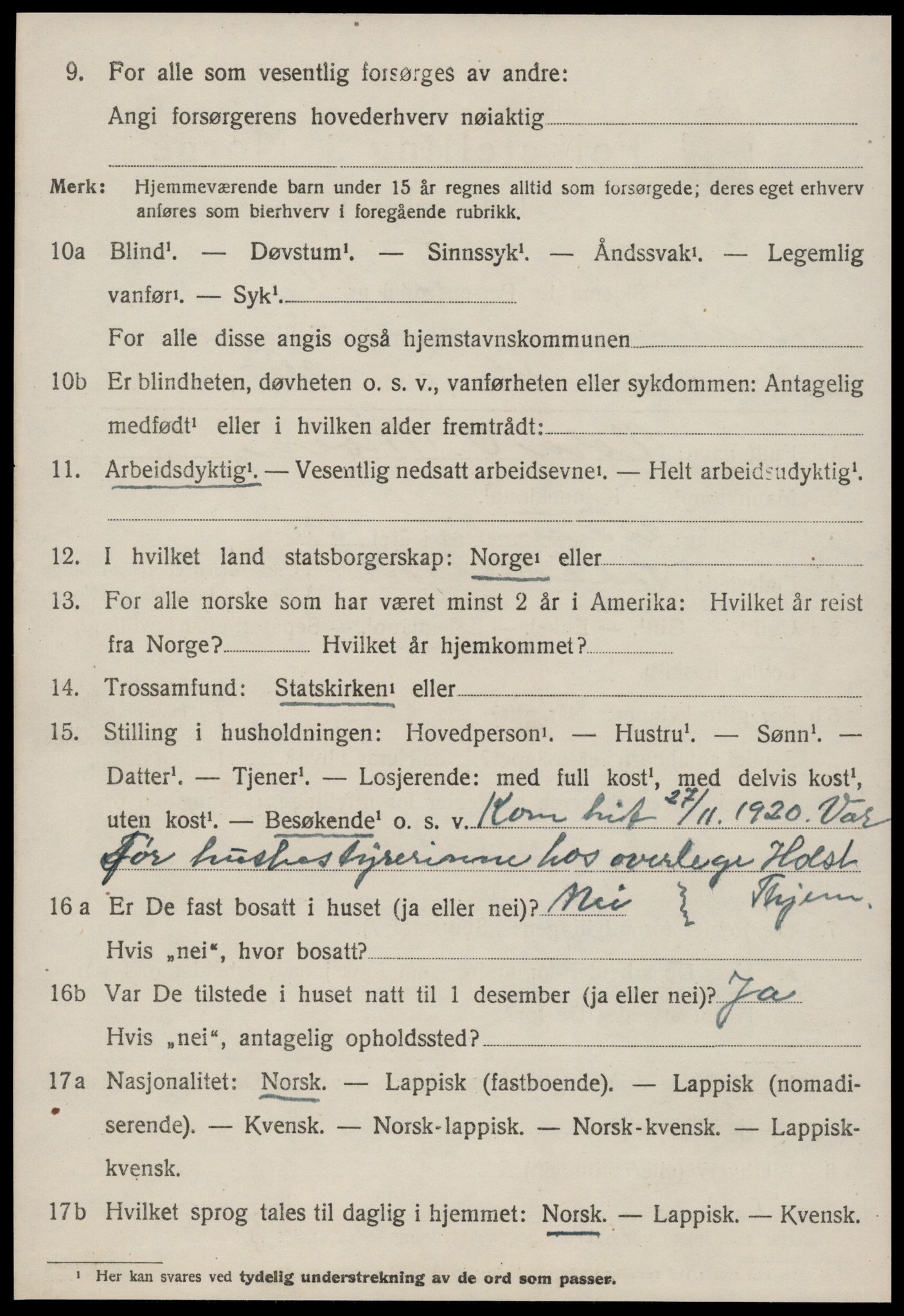 SAT, 1920 census for Klæbu, 1920, p. 1653