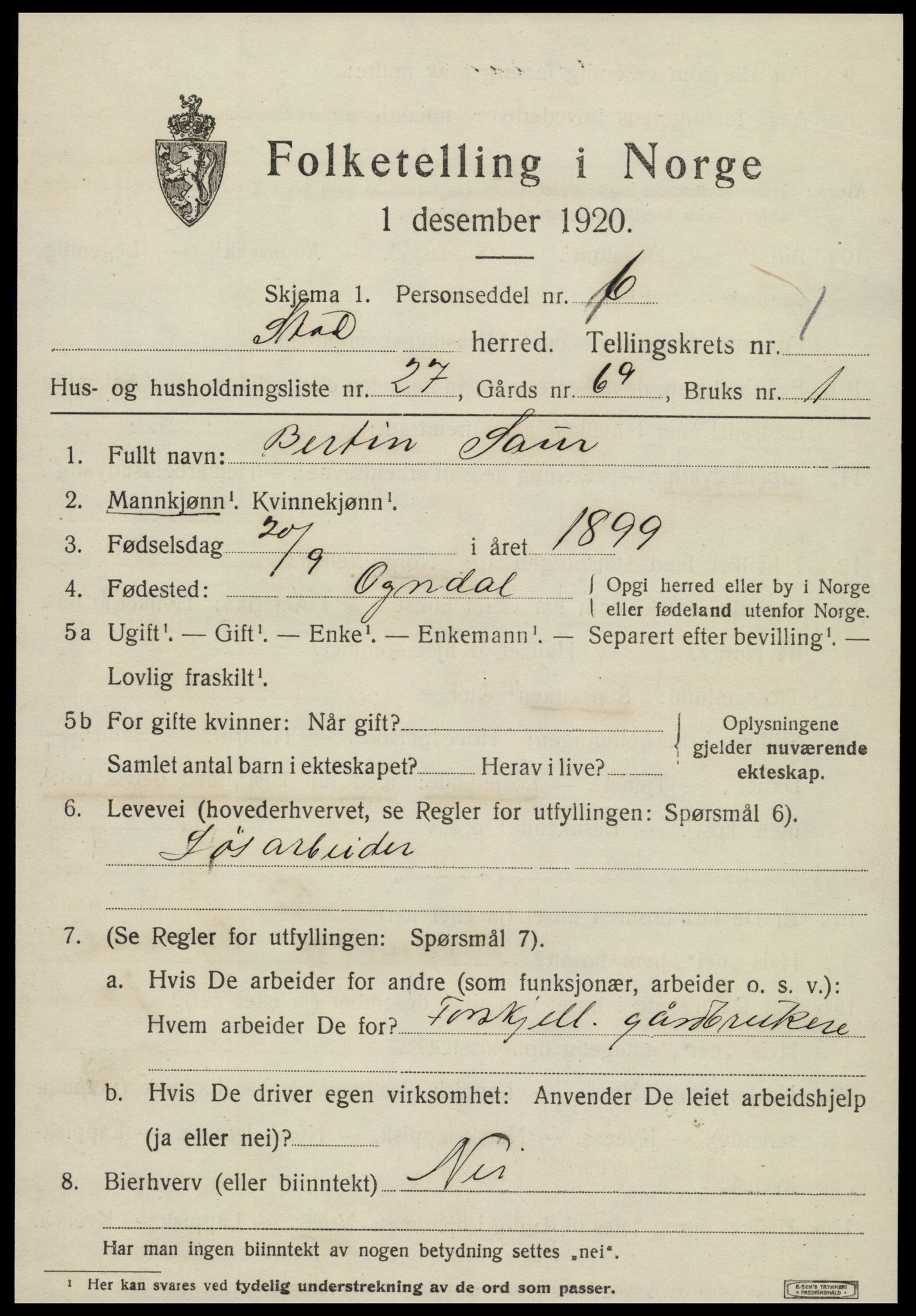 SAT, 1920 census for Stod, 1920, p. 786