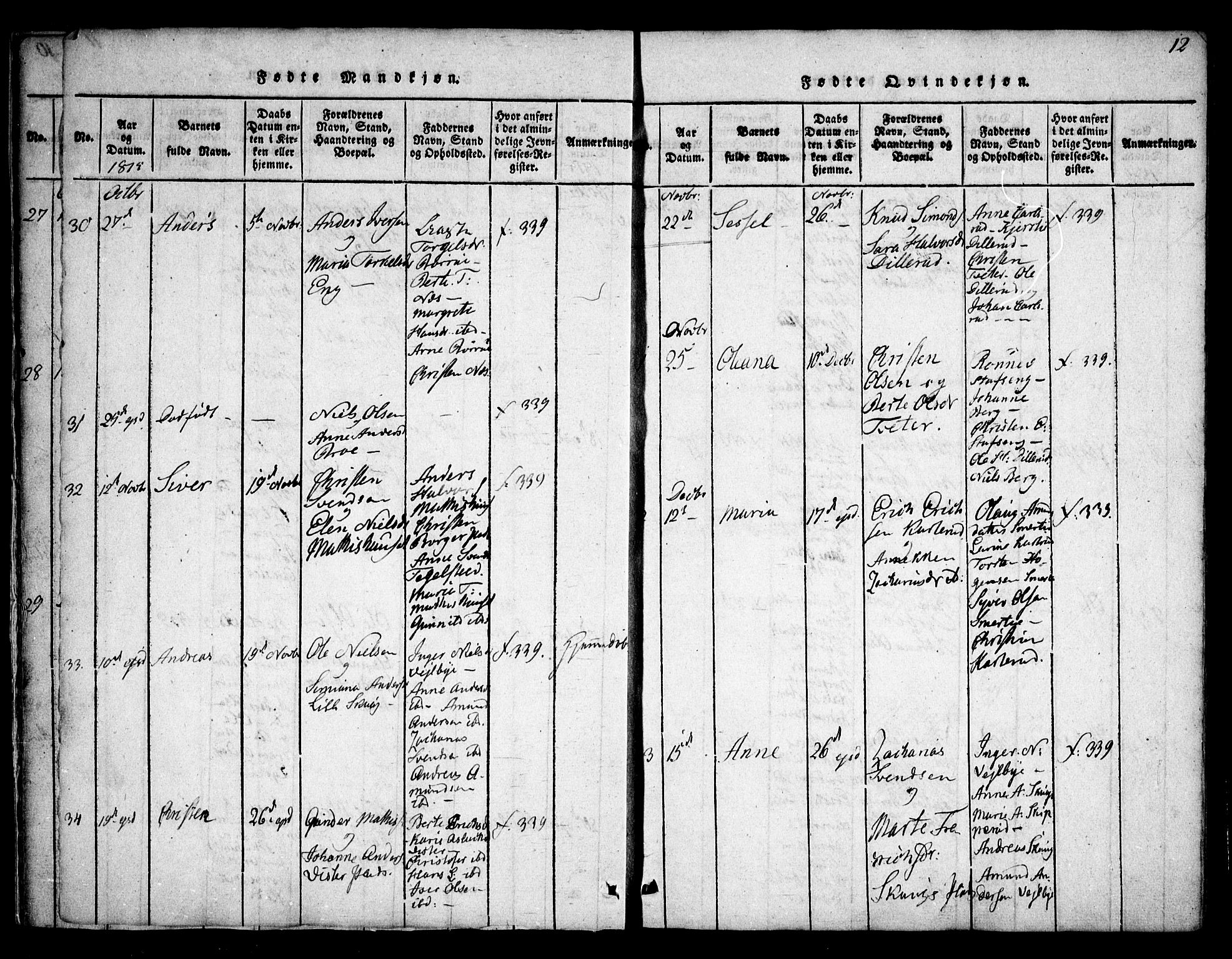 Skiptvet prestekontor Kirkebøker, AV/SAO-A-20009/F/Fa/L0005: Parish register (official) no. 5, 1814-1838, p. 12