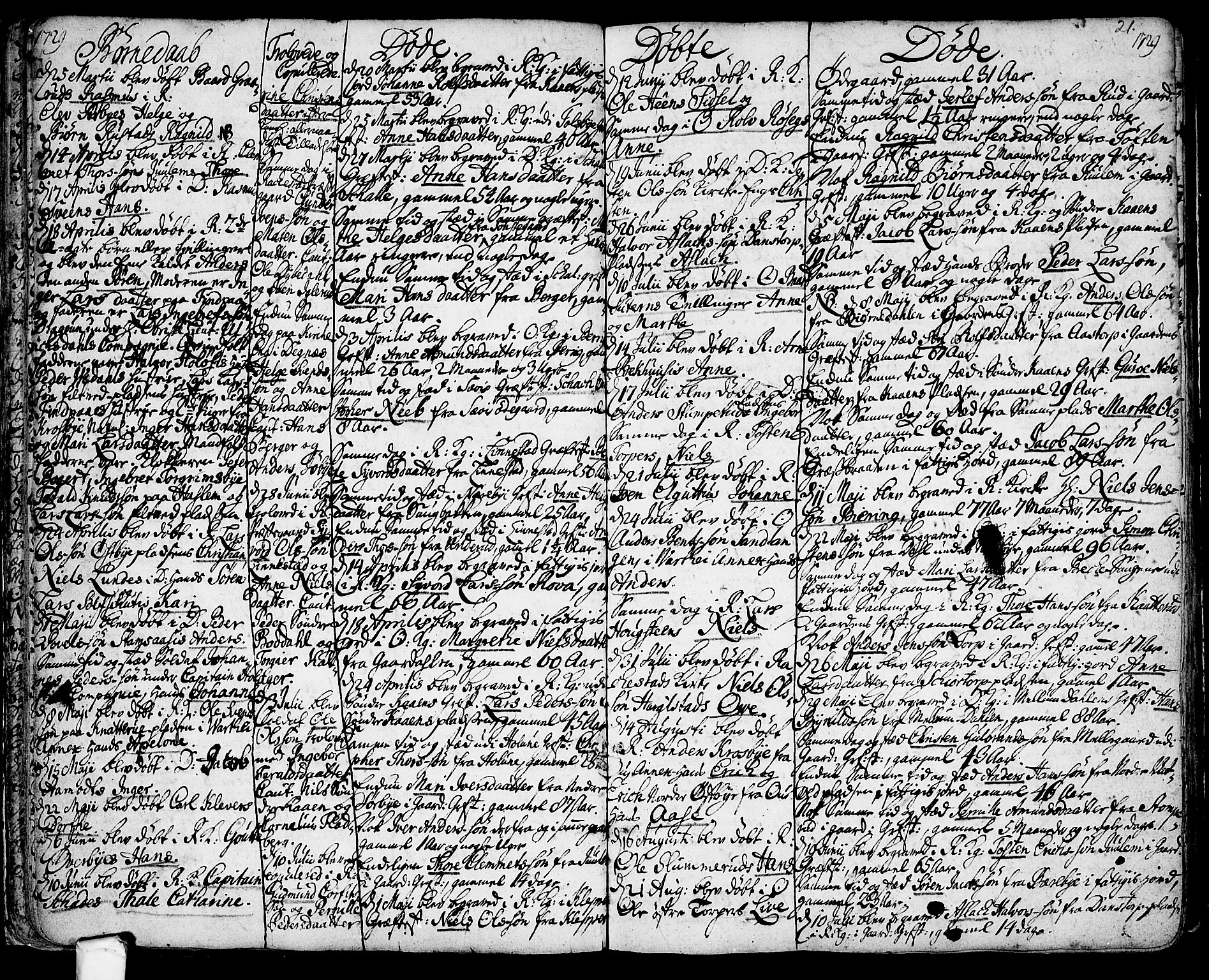 Rakkestad prestekontor Kirkebøker, AV/SAO-A-2008/F/Fa/L0001: Parish register (official) no. I 1, 1722-1740, p. 21