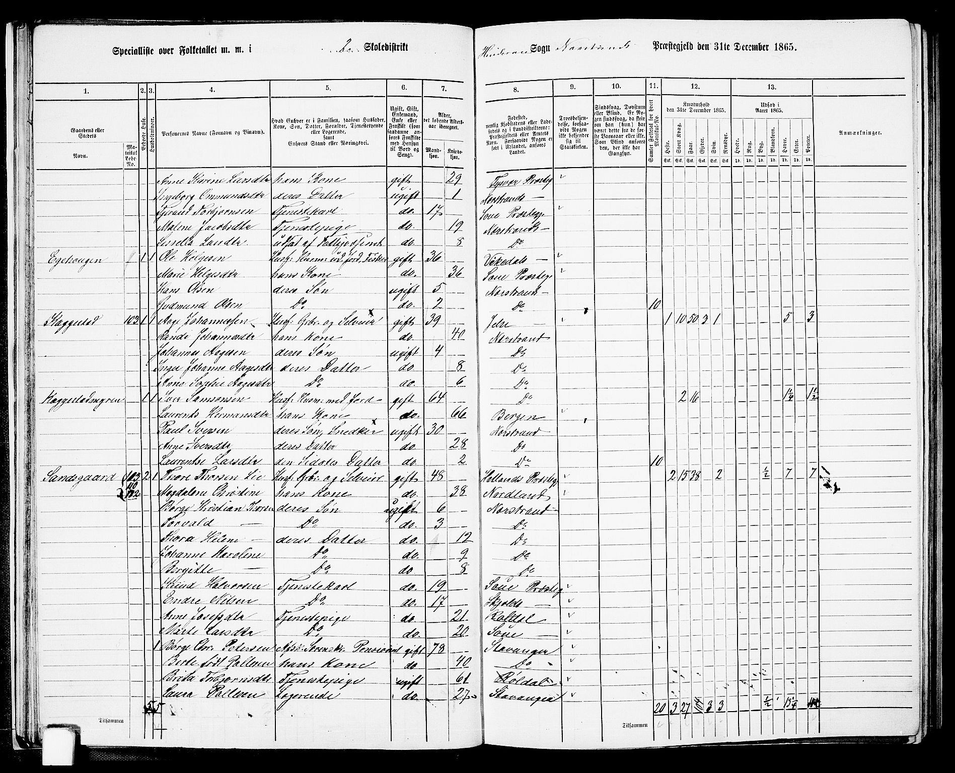 RA, 1865 census for Nedstrand, 1865, p. 32