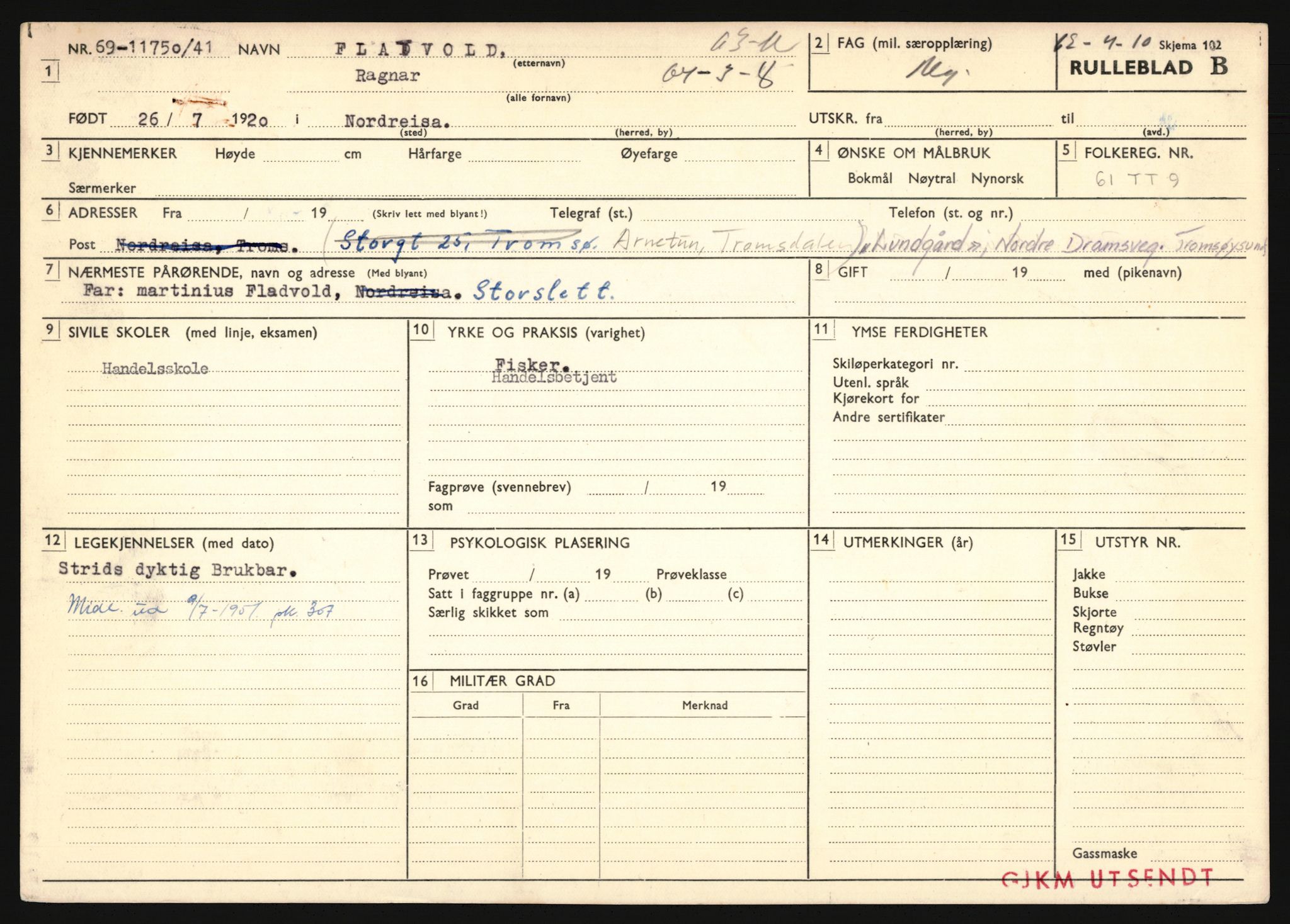 Forsvaret, Troms infanteriregiment nr. 16, AV/RA-RAFA-3146/P/Pa/L0024/0002: Rulleblad / Rulleblad for regimentets menige mannskaper, årsklasse 1941, 1941, p. 66