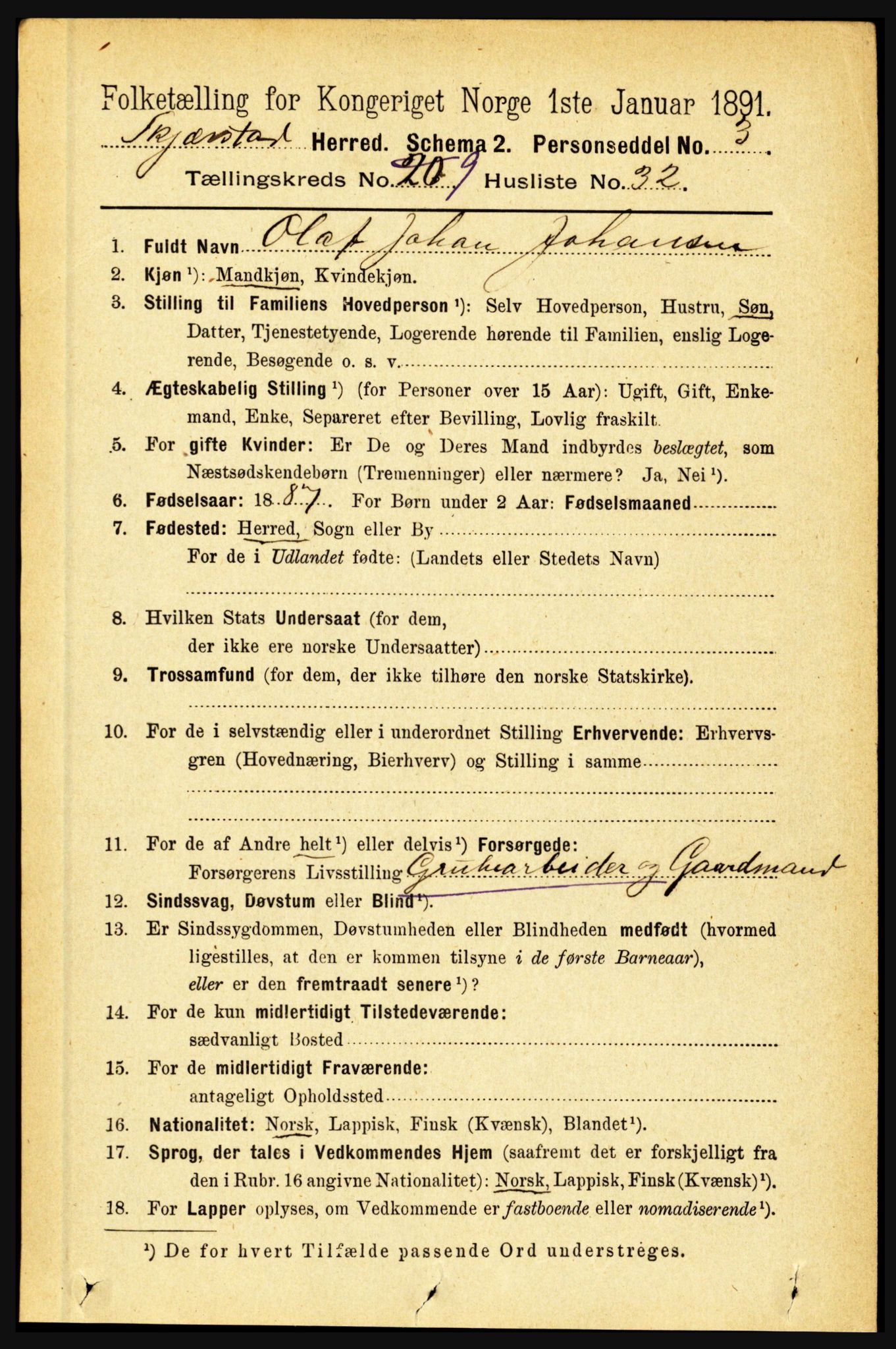 RA, 1891 census for 1842 Skjerstad, 1891, p. 3512