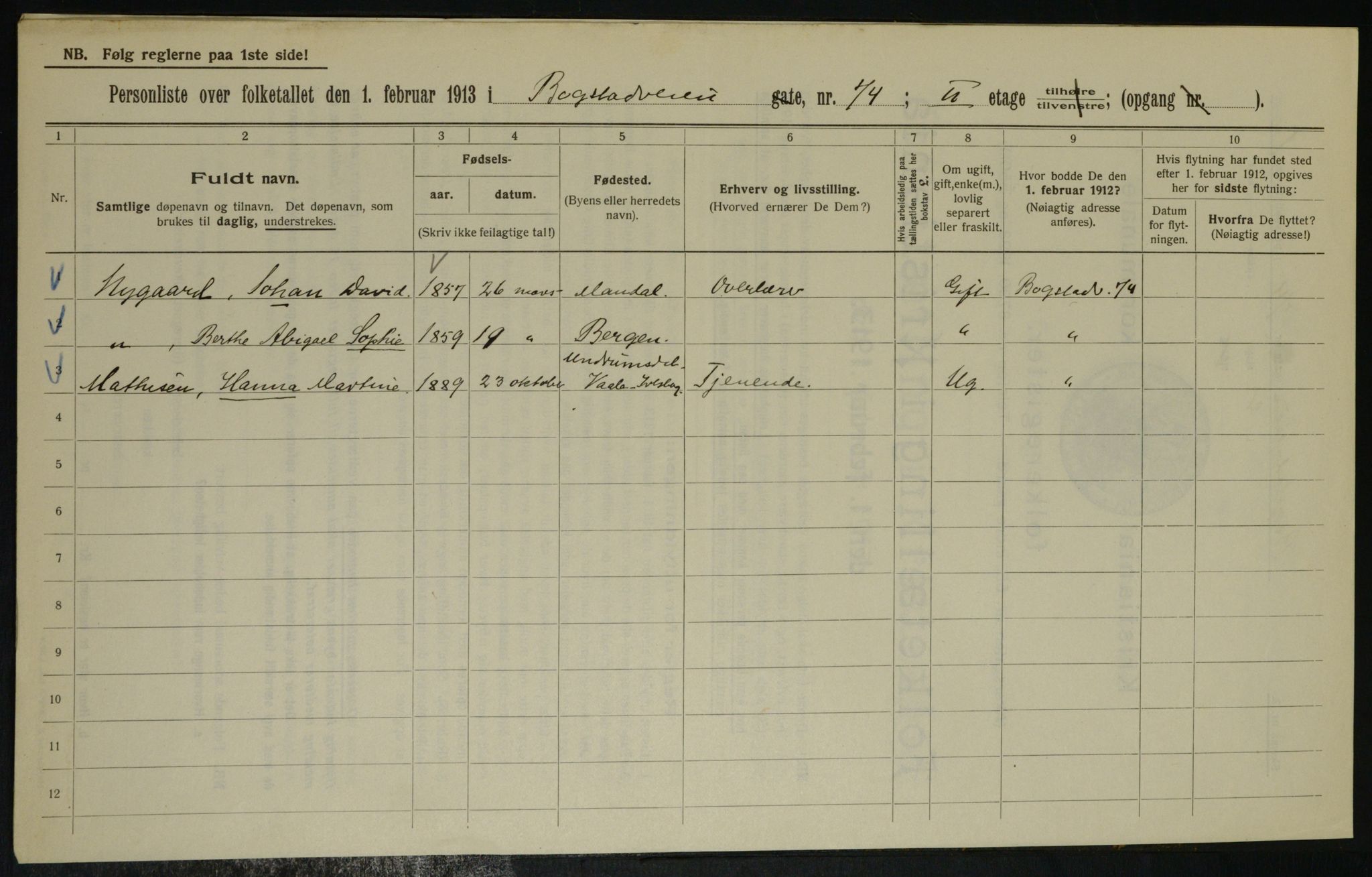 OBA, Municipal Census 1913 for Kristiania, 1913, p. 7484