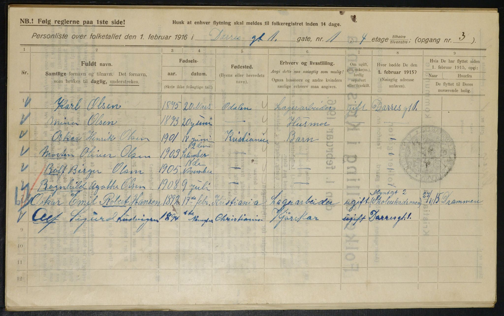 OBA, Municipal Census 1916 for Kristiania, 1916, p. 15387