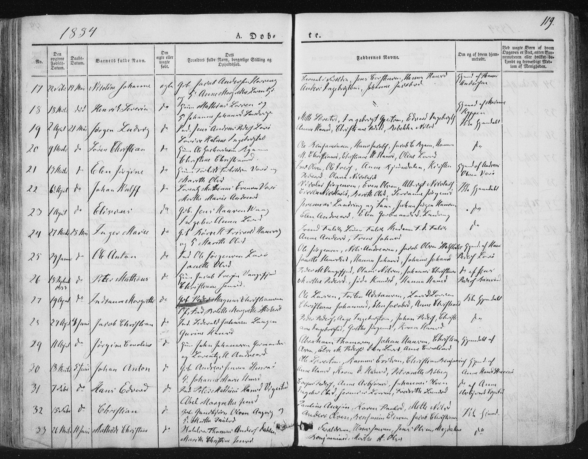 Ministerialprotokoller, klokkerbøker og fødselsregistre - Nord-Trøndelag, SAT/A-1458/784/L0669: Parish register (official) no. 784A04, 1829-1859, p. 119