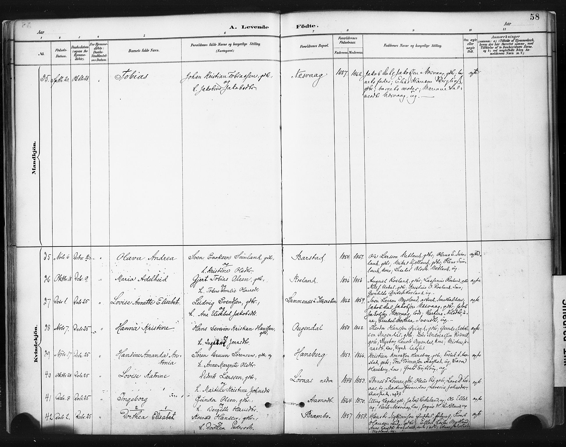 Sokndal sokneprestkontor, AV/SAST-A-101808: Parish register (official) no. A 11.1, 1887-1905, p. 58