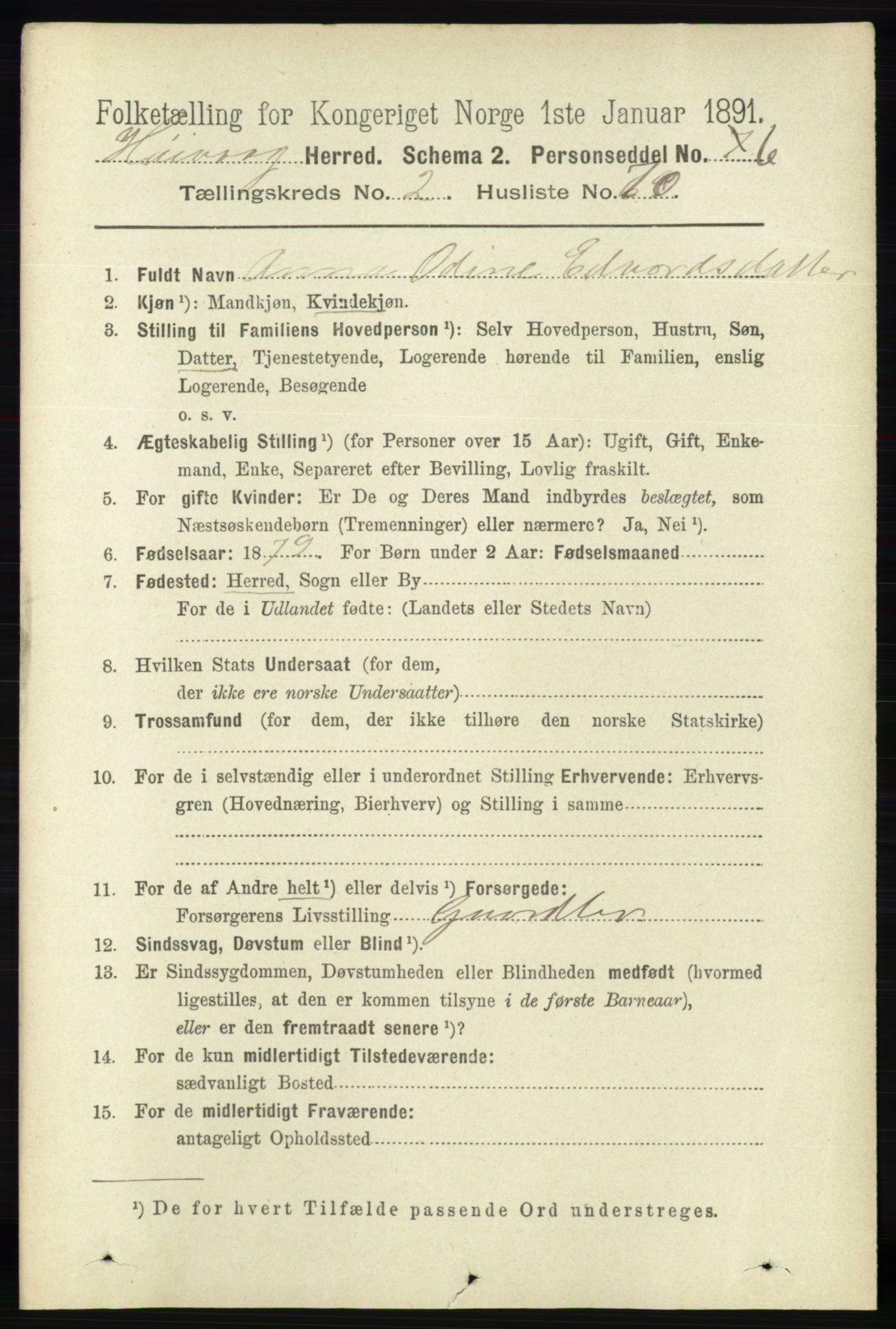 RA, 1891 census for 0927 Høvåg, 1891, p. 909