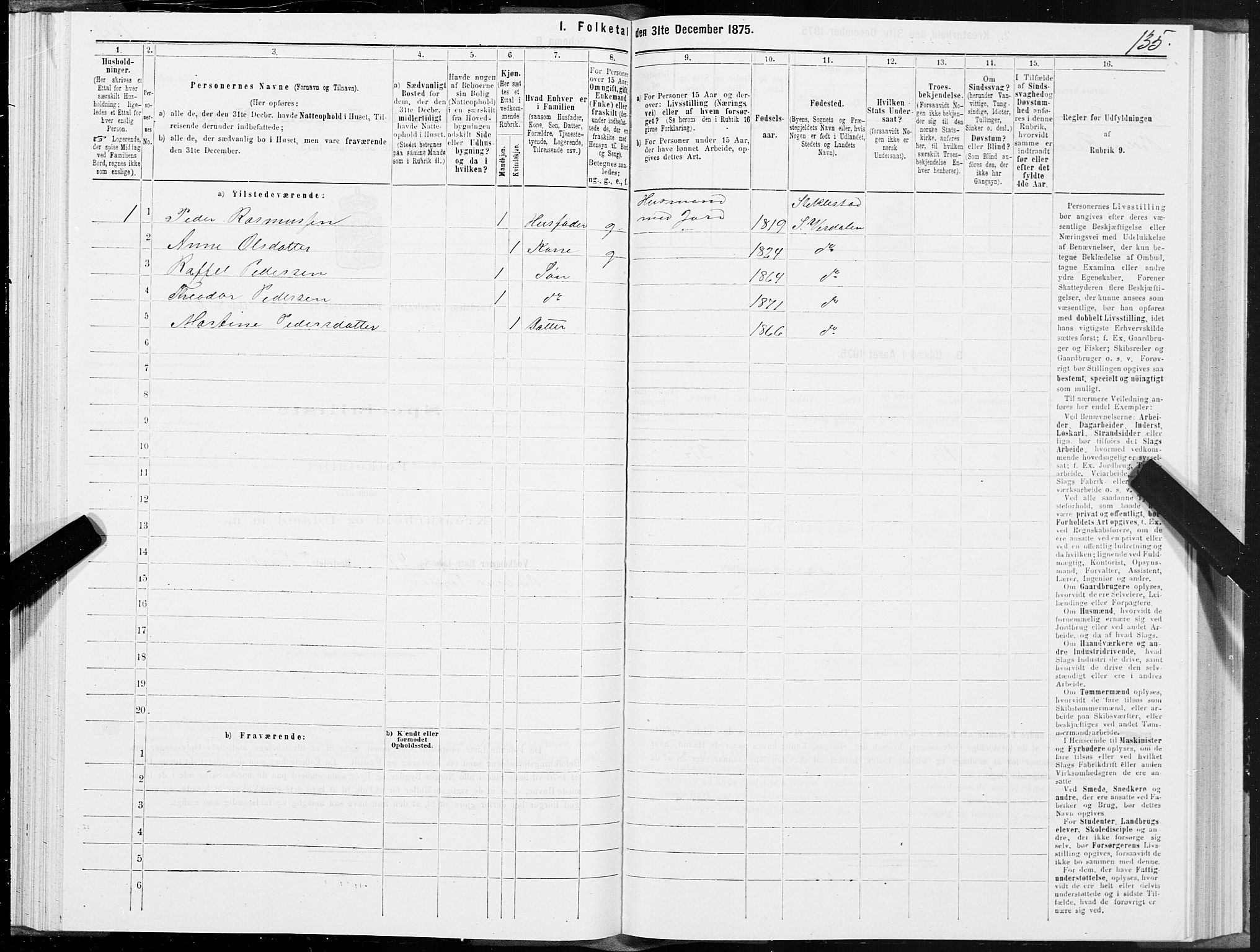 SAT, 1875 census for 1721P Verdal, 1875, p. 4135