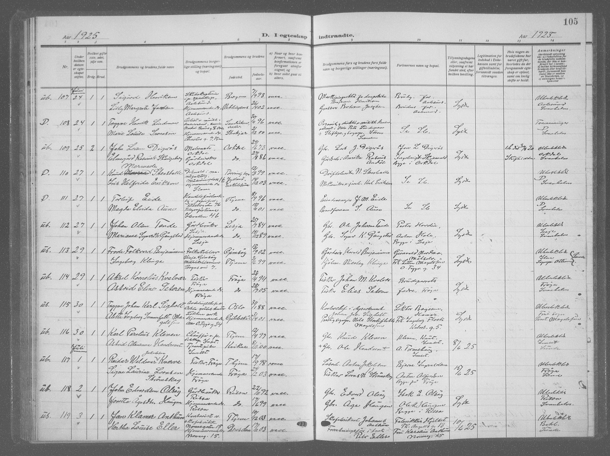 Ministerialprotokoller, klokkerbøker og fødselsregistre - Sør-Trøndelag, SAT/A-1456/601/L0098: Parish register (copy) no. 601C16, 1921-1934, p. 105