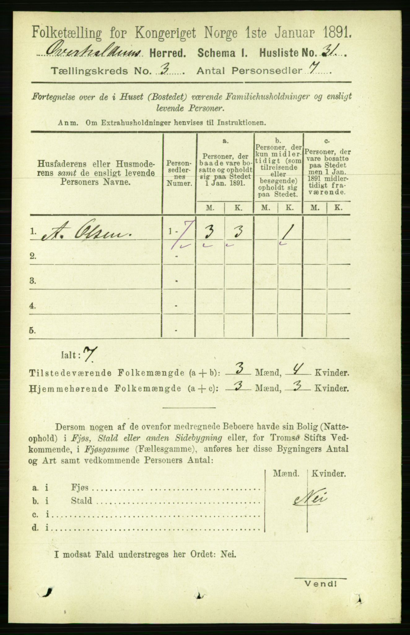 RA, 1891 census for 1744 Overhalla, 1891, p. 742
