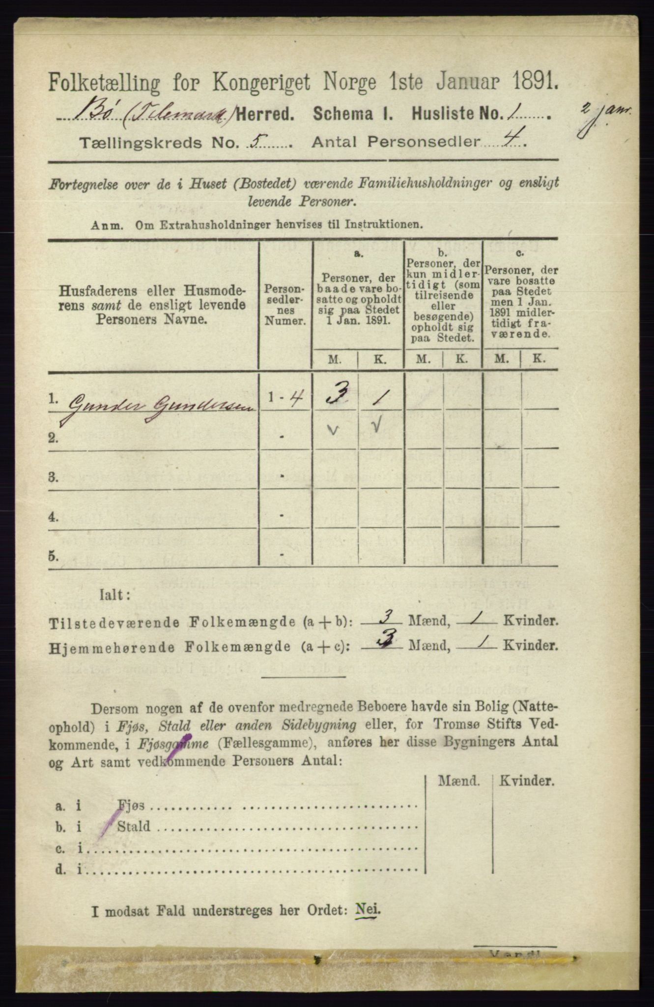 RA, 1891 census for 0821 Bø, 1891, p. 1334