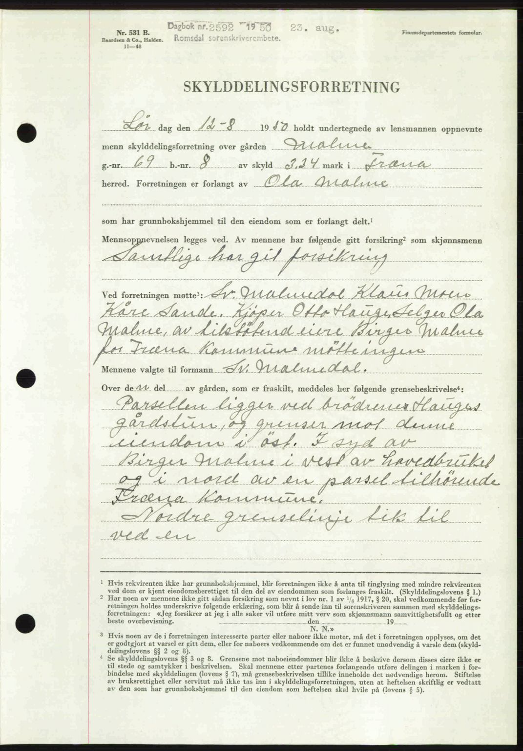 Romsdal sorenskriveri, AV/SAT-A-4149/1/2/2C: Mortgage book no. A34, 1950-1950, Diary no: : 2592/1950