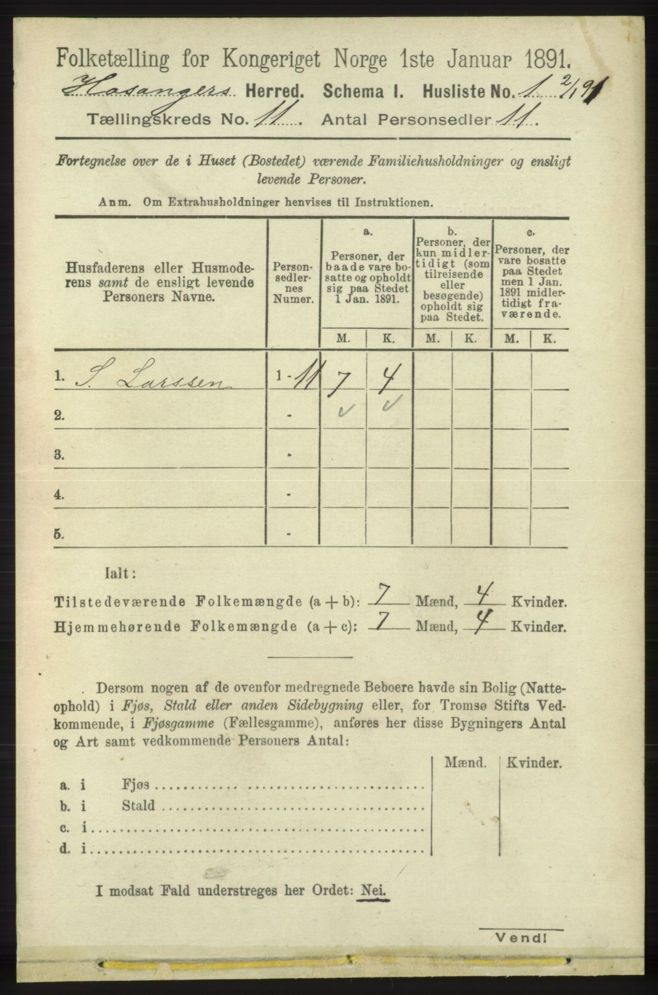 RA, 1891 census for 1253 Hosanger, 1891, p. 3659