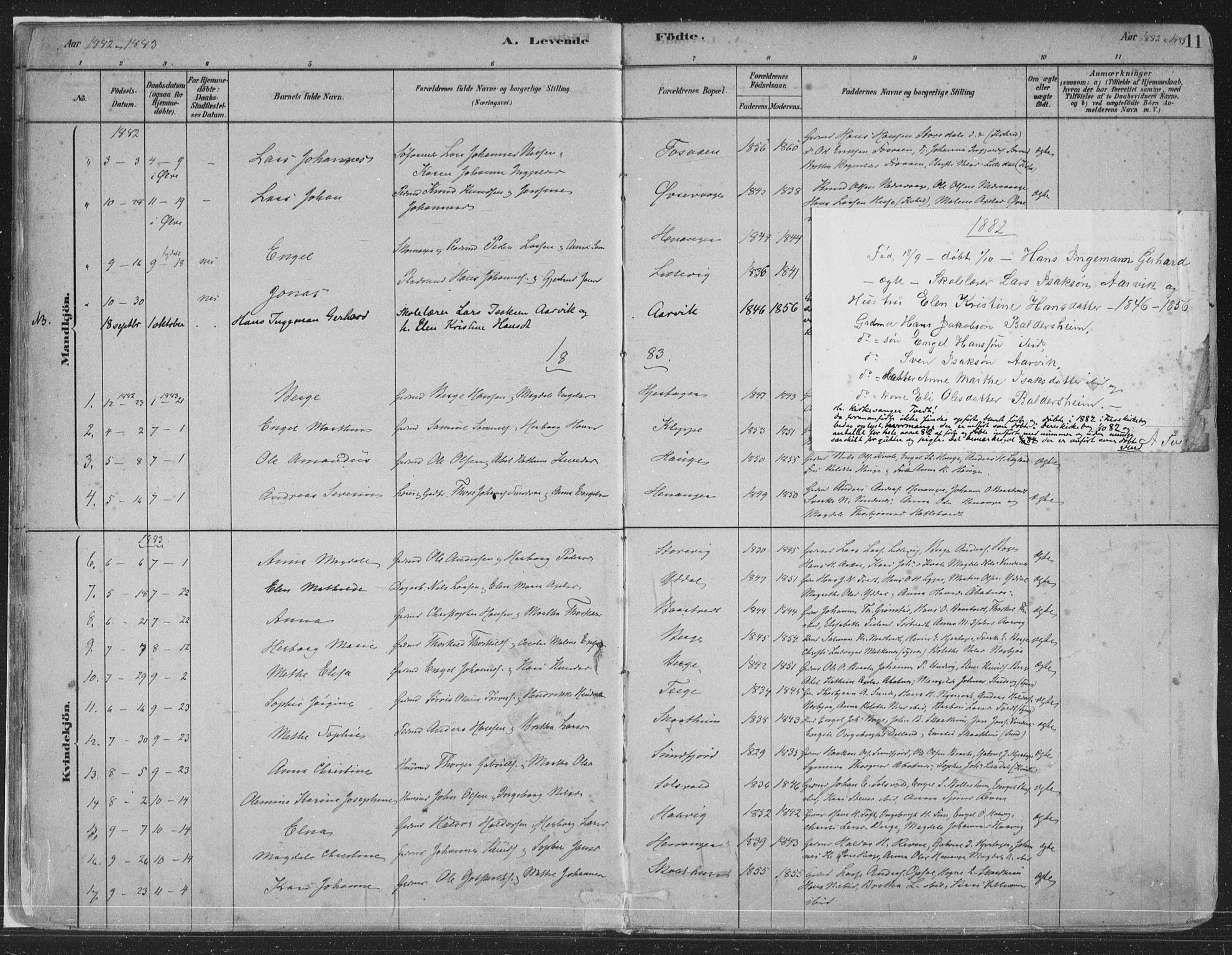 Fusa sokneprestembete, SAB/A-75401/H/Haa: Parish register (official) no. D 1, 1880-1938, p. 11