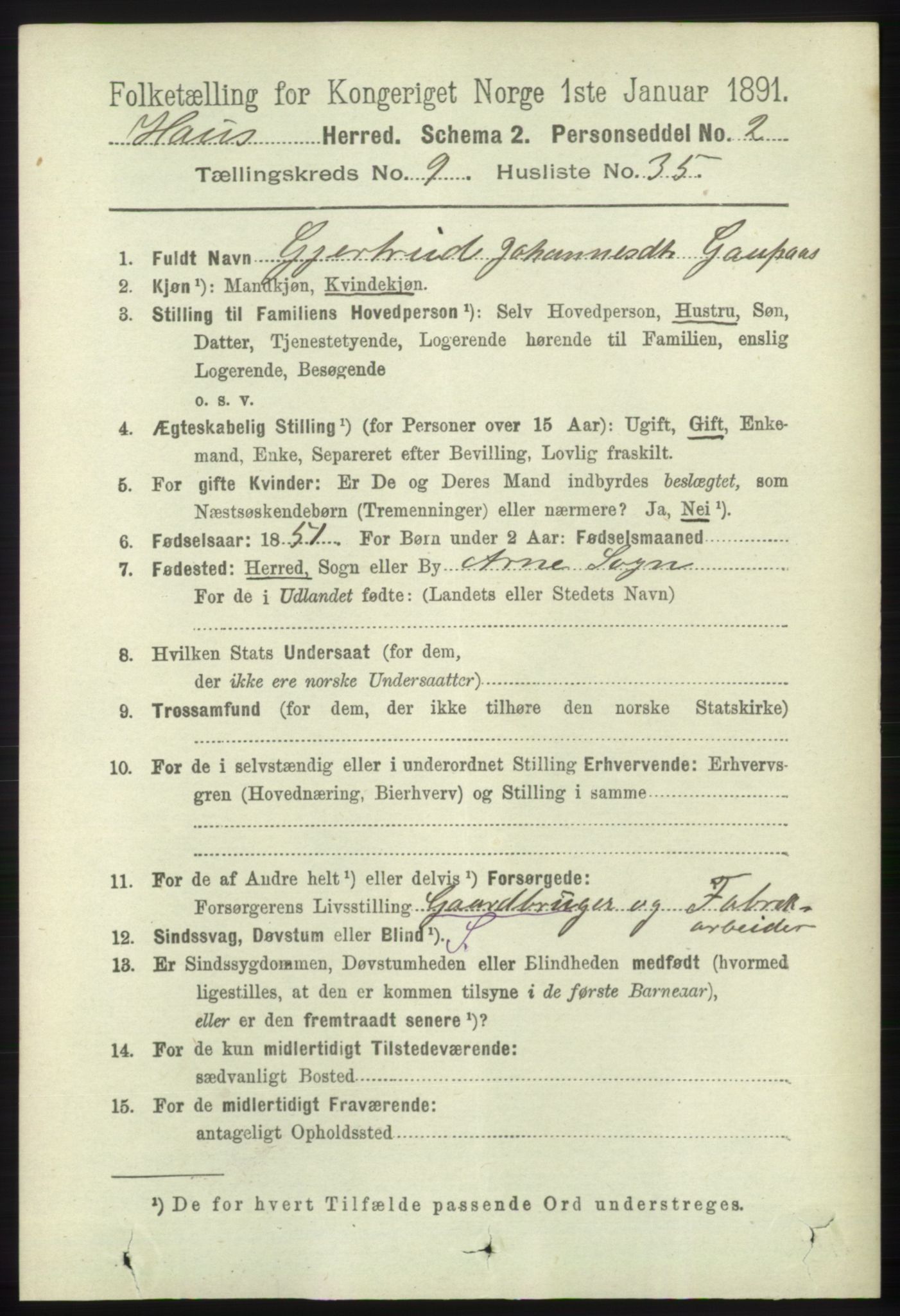 RA, 1891 census for 1250 Haus, 1891, p. 4073