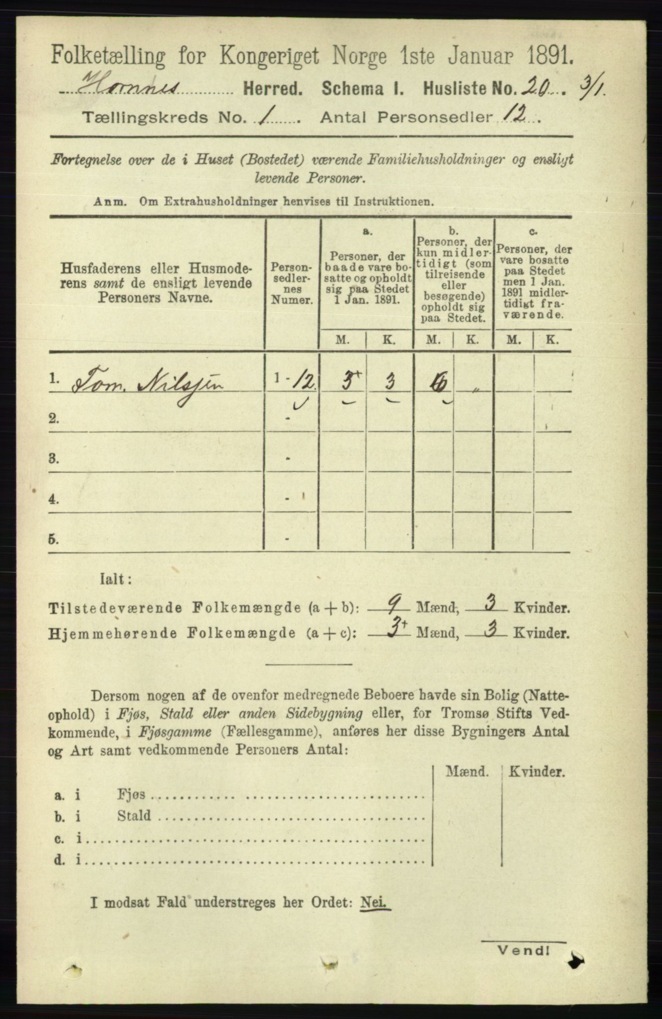 RA, 1891 census for 0936 Hornnes, 1891, p. 35
