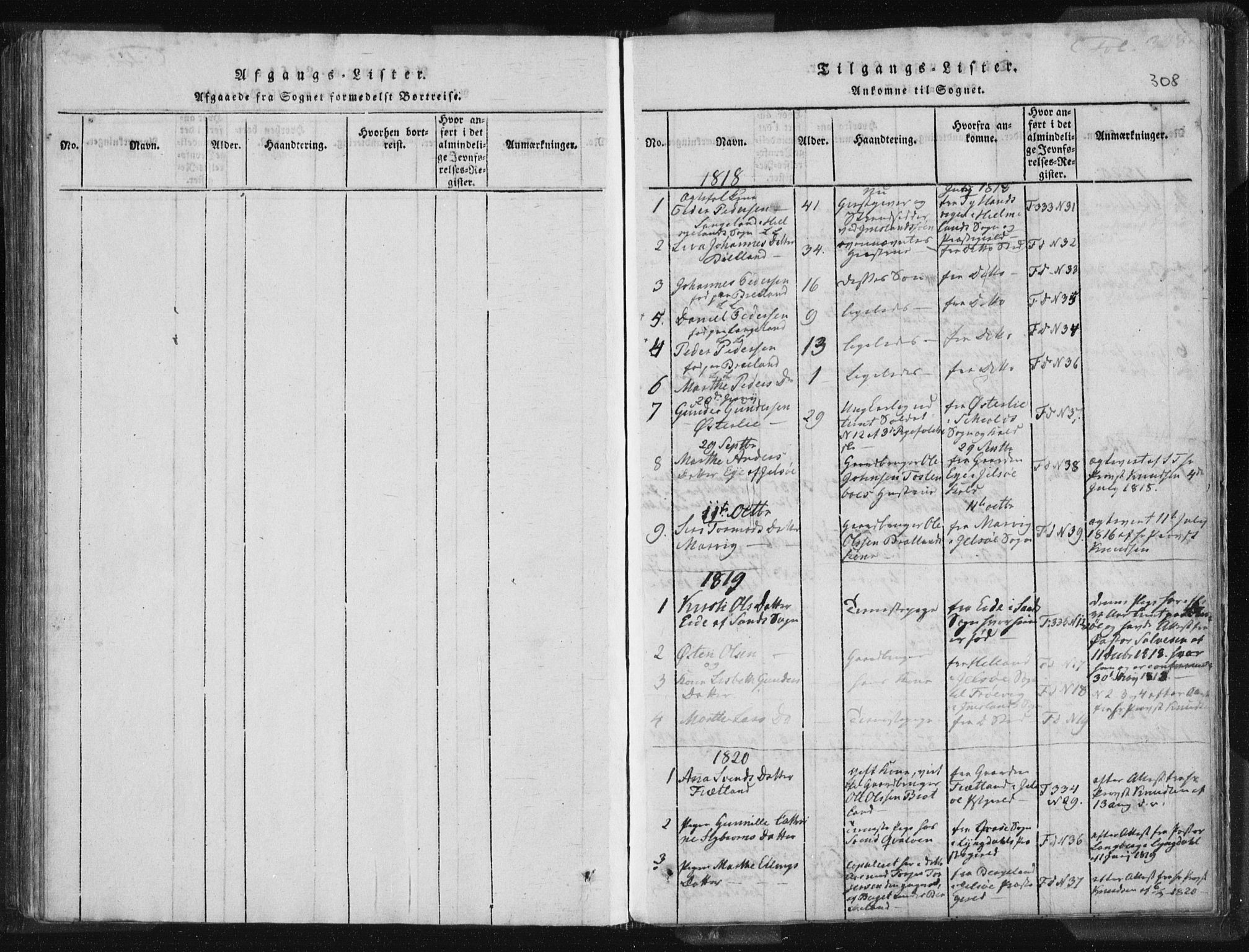 Vikedal sokneprestkontor, SAST/A-101840/01/IV: Parish register (official) no. A 5, 1817-1850, p. 308