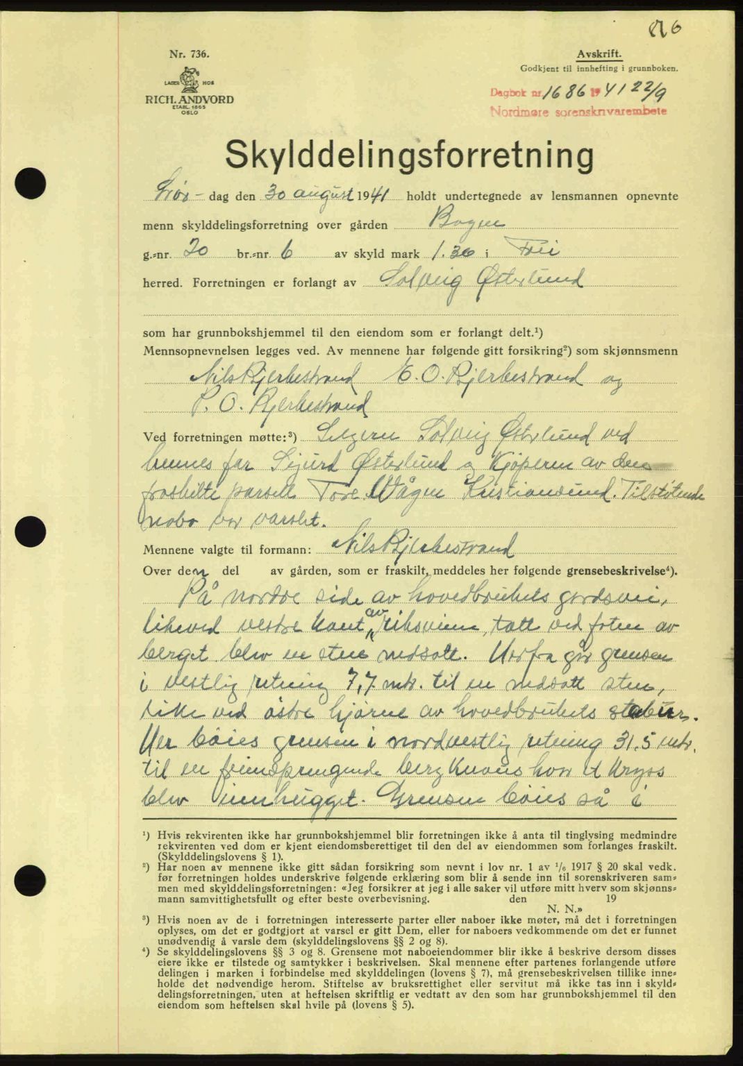 Nordmøre sorenskriveri, SAT/A-4132/1/2/2Ca: Mortgage book no. A90, 1941-1941, Diary no: : 1686/1941