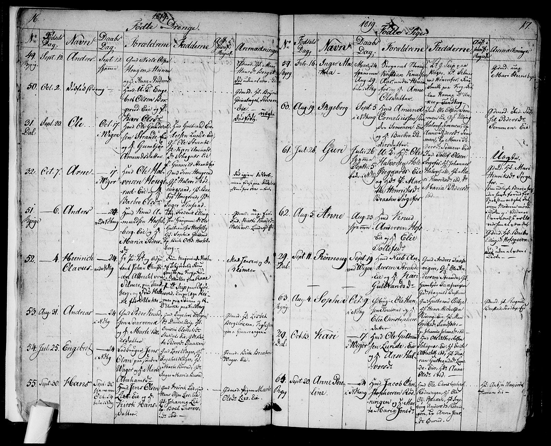 Norderhov kirkebøker, SAKO/A-237/F/Fa/L0009: Parish register (official) no. 9, 1819-1837, p. 16-17