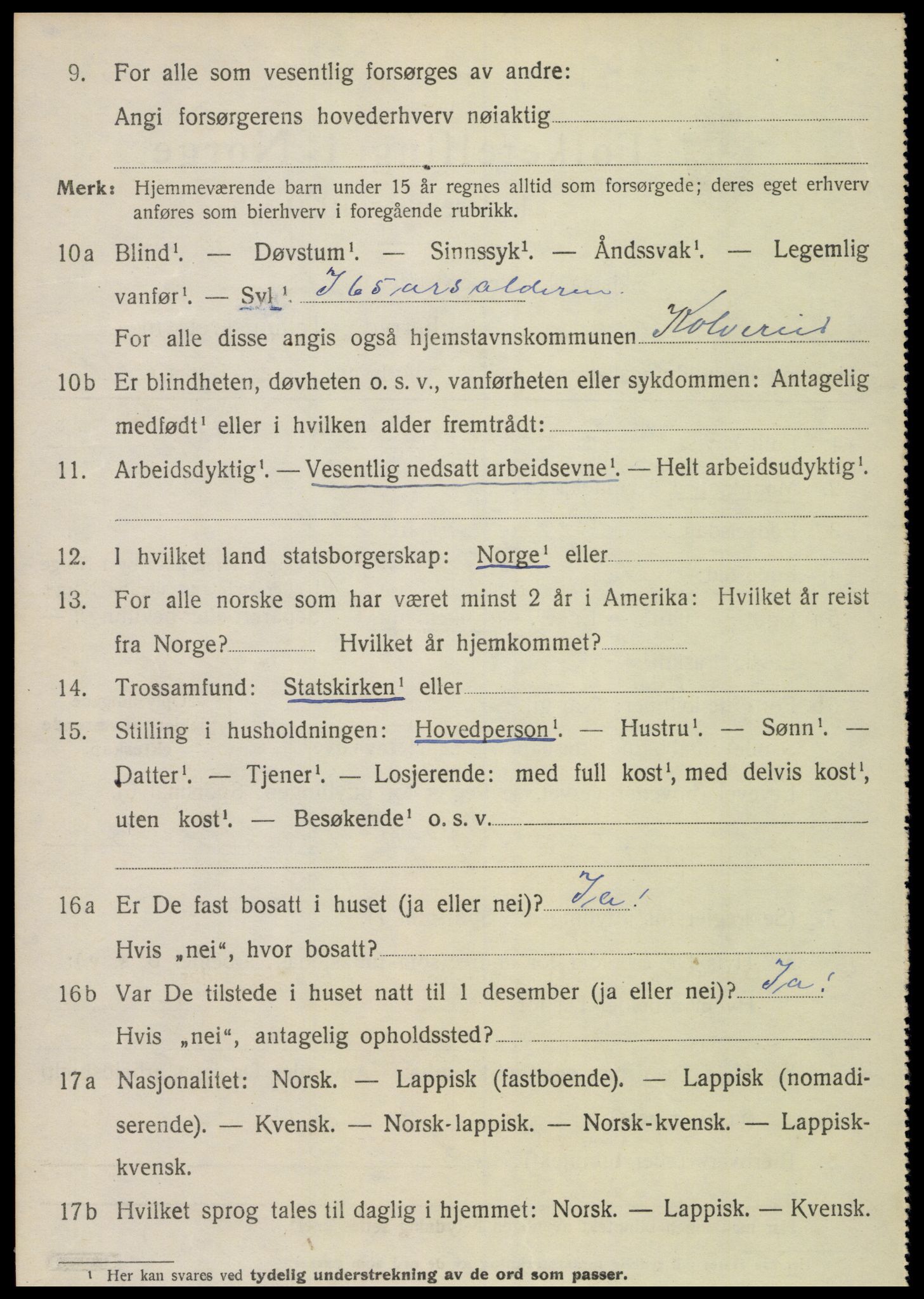 SAT, 1920 census for Kolvereid, 1920, p. 5106