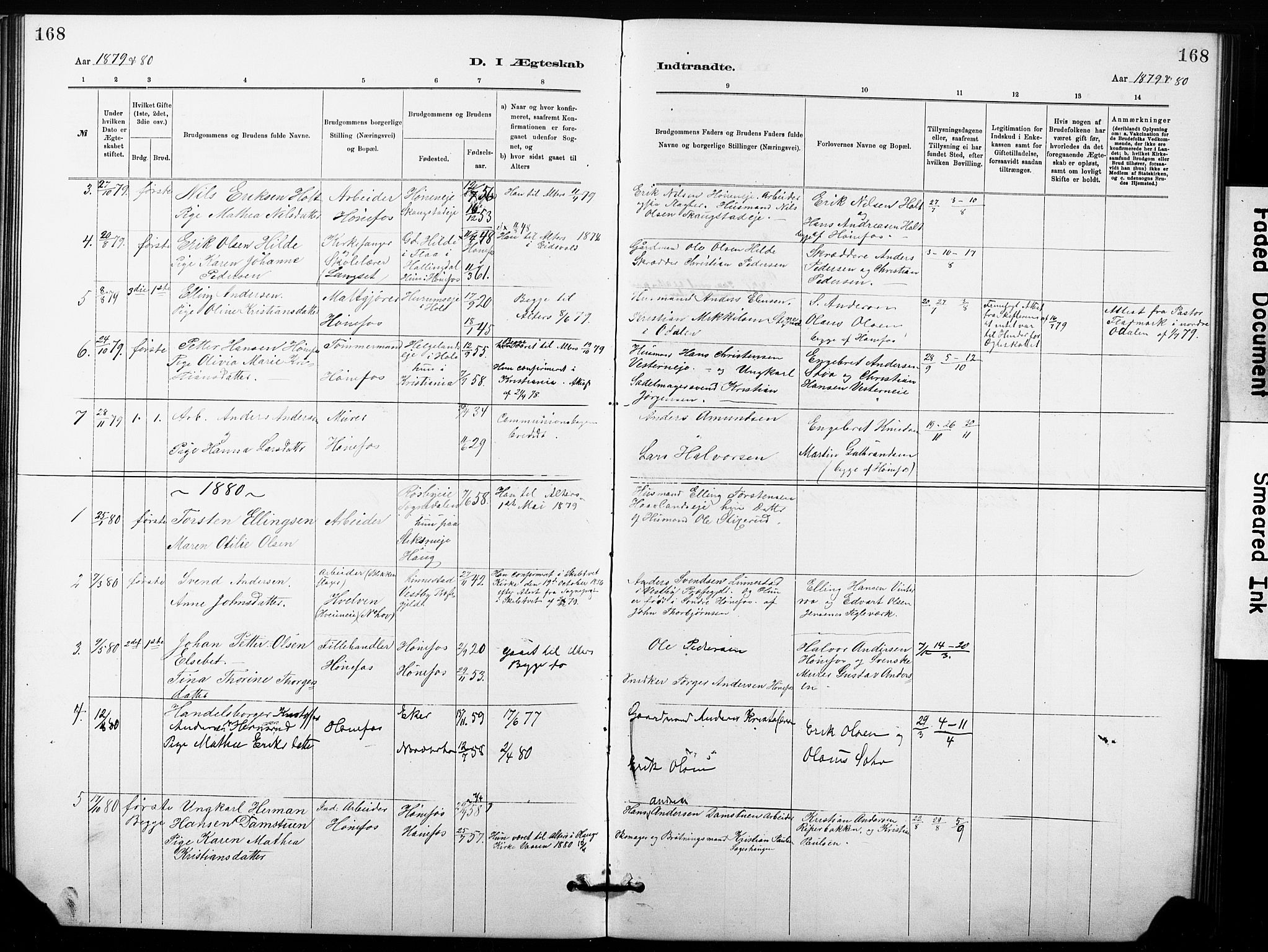 Hønefoss kirkebøker, SAKO/A-609/G/Ga/L0001: Parish register (copy) no. 1, 1870-1887, p. 168