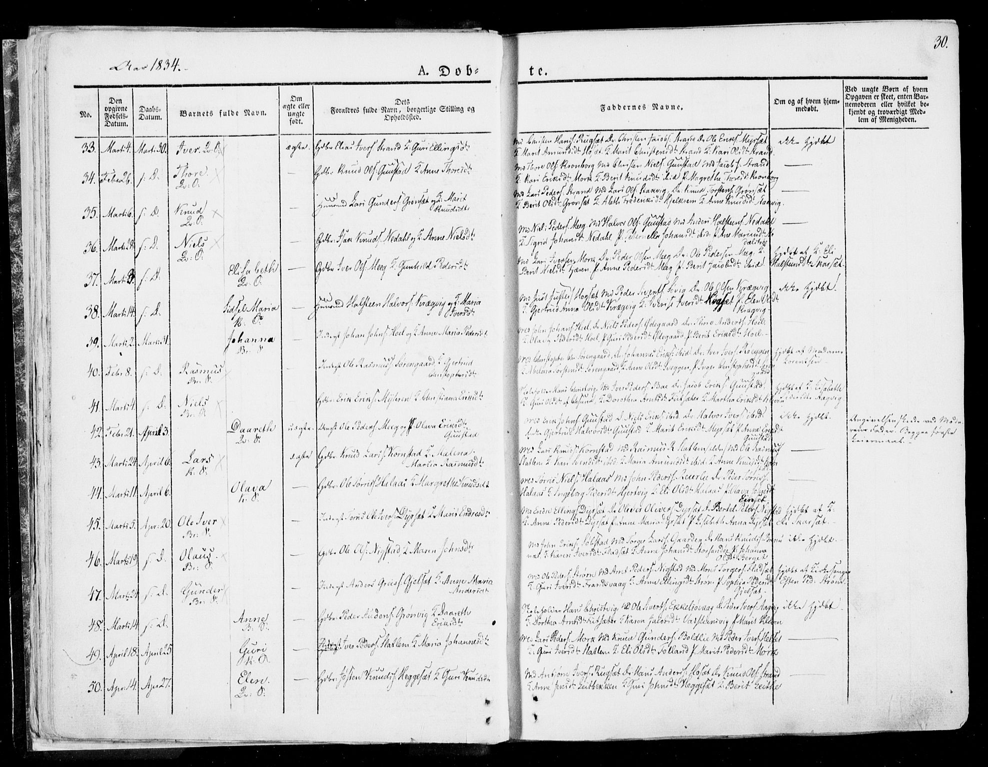 Ministerialprotokoller, klokkerbøker og fødselsregistre - Møre og Romsdal, AV/SAT-A-1454/568/L0803: Parish register (official) no. 568A10, 1830-1853, p. 30