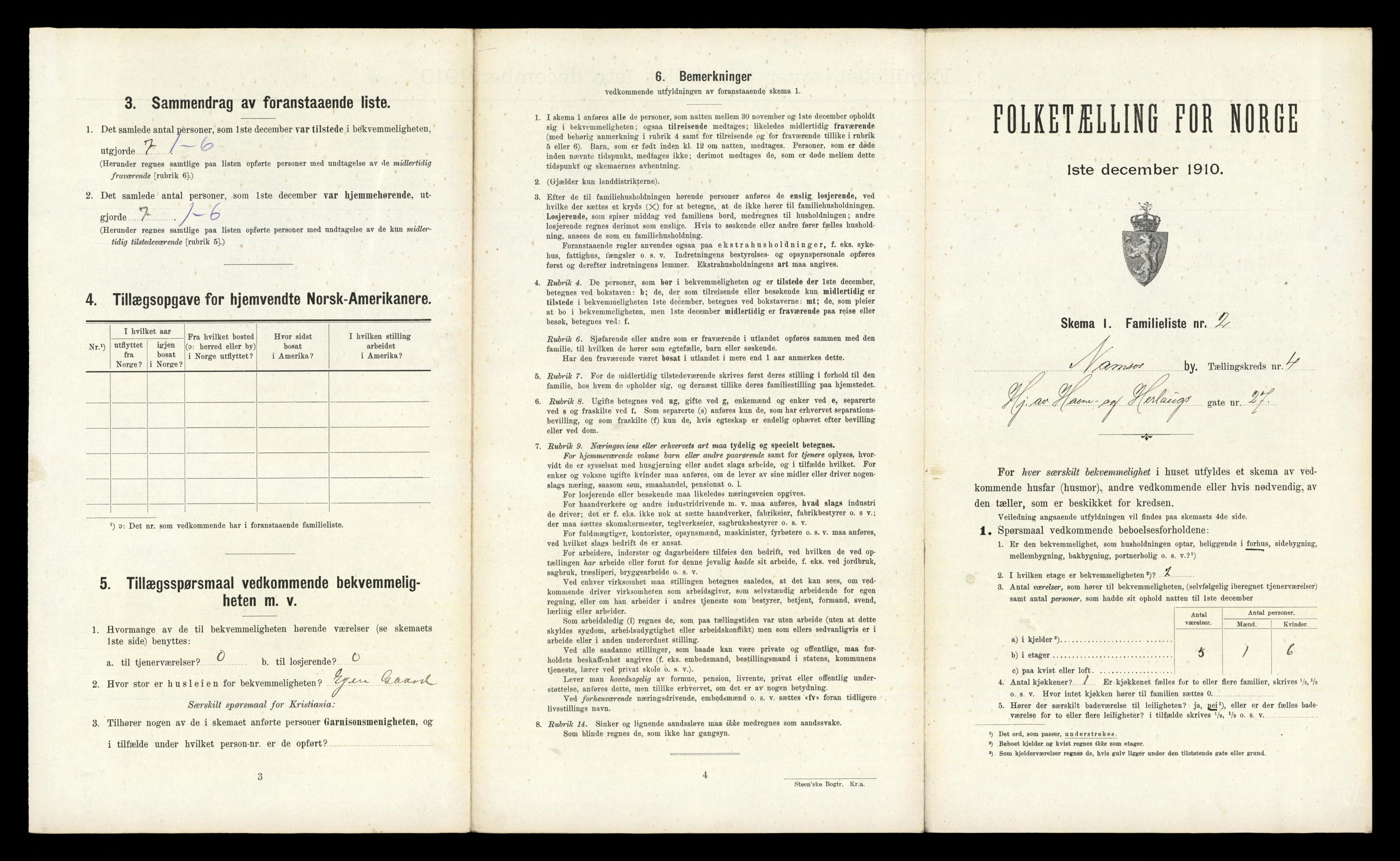 RA, 1910 census for Namsos, 1910, p. 1014