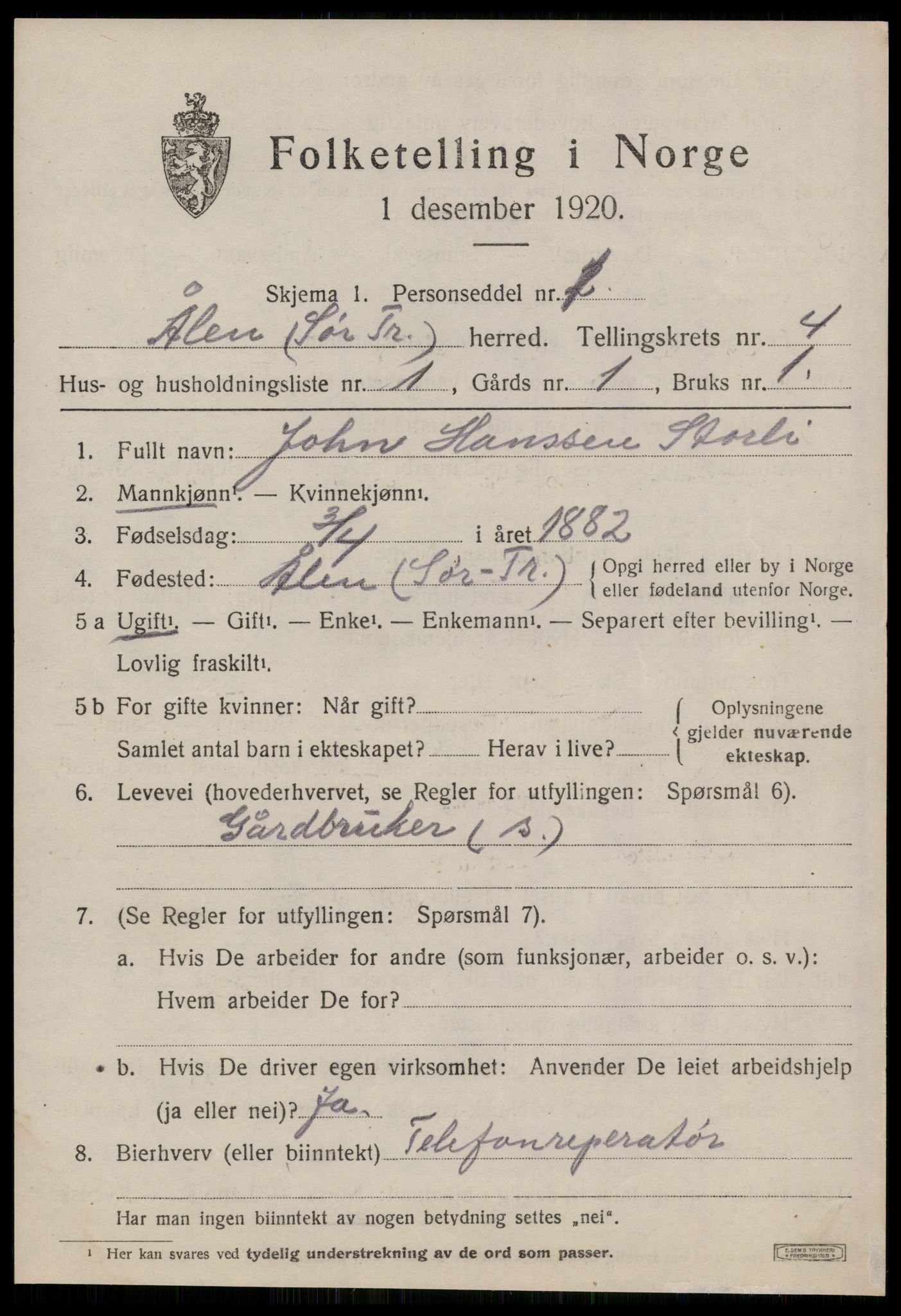 SAT, 1920 census for Ålen, 1920, p. 2064