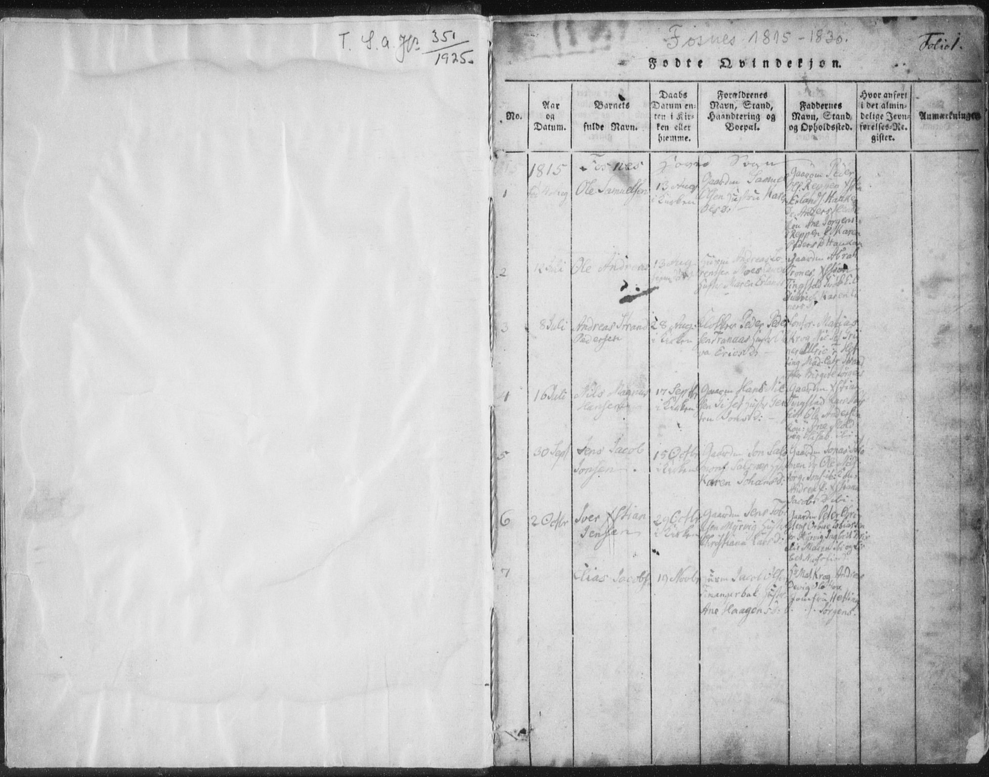 Ministerialprotokoller, klokkerbøker og fødselsregistre - Nord-Trøndelag, SAT/A-1458/773/L0609: Parish register (official) no. 773A03 /1, 1815-1830, p. 1
