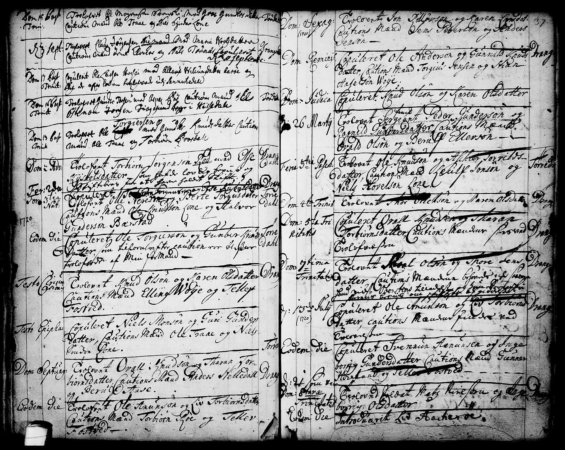 Drangedal kirkebøker, SAKO/A-258/F/Fa/L0001: Parish register (official) no. 1, 1697-1767, p. 37