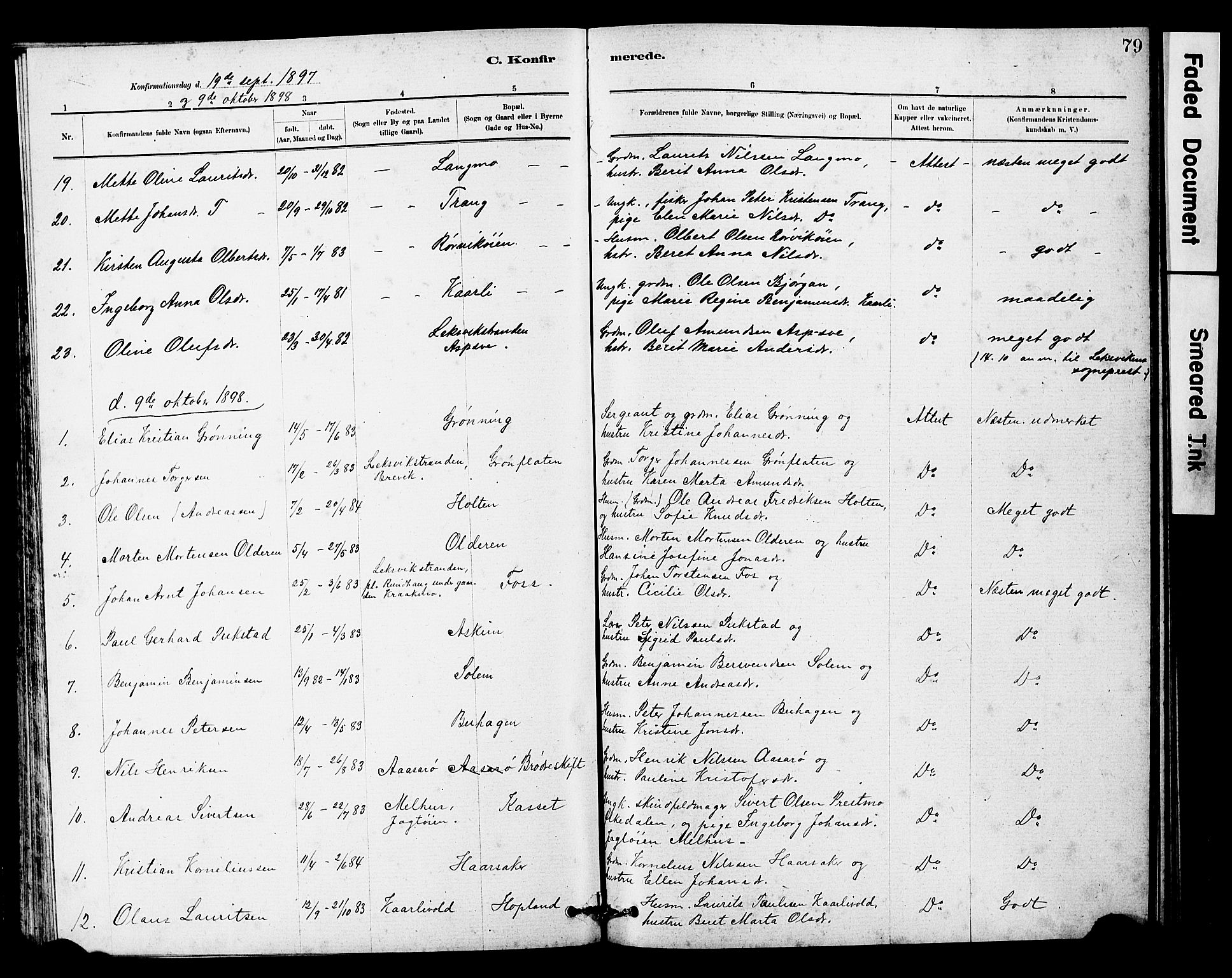 Ministerialprotokoller, klokkerbøker og fødselsregistre - Sør-Trøndelag, AV/SAT-A-1456/646/L0628: Parish register (copy) no. 646C01, 1880-1903, p. 79