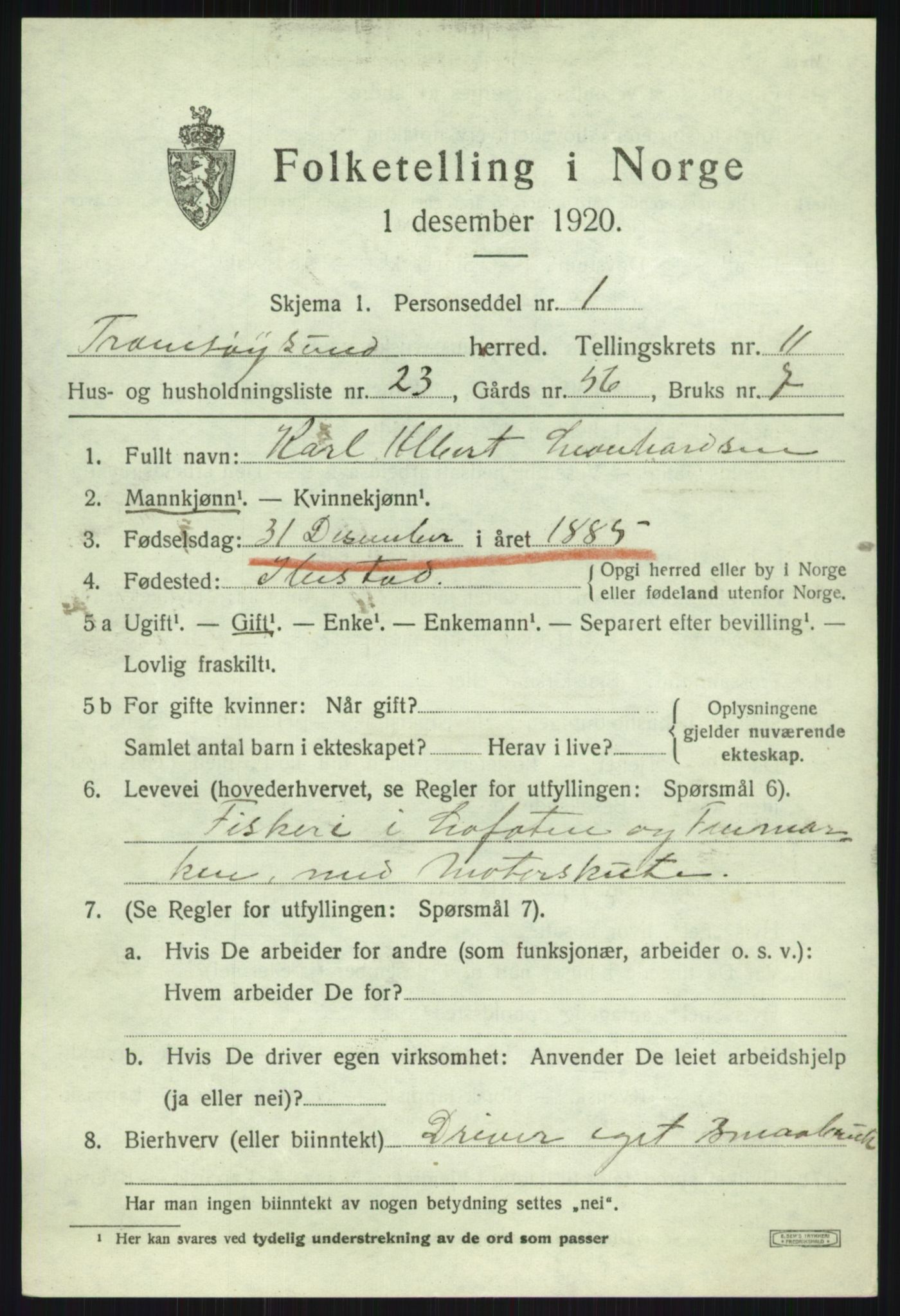 SATØ, 1920 census for Tromsøysund, 1920, p. 7480