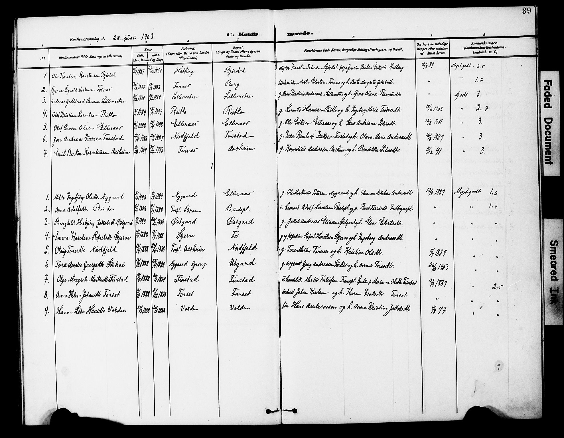 Ministerialprotokoller, klokkerbøker og fødselsregistre - Nord-Trøndelag, SAT/A-1458/746/L0452: Parish register (official) no. 746A09, 1900-1908, p. 39