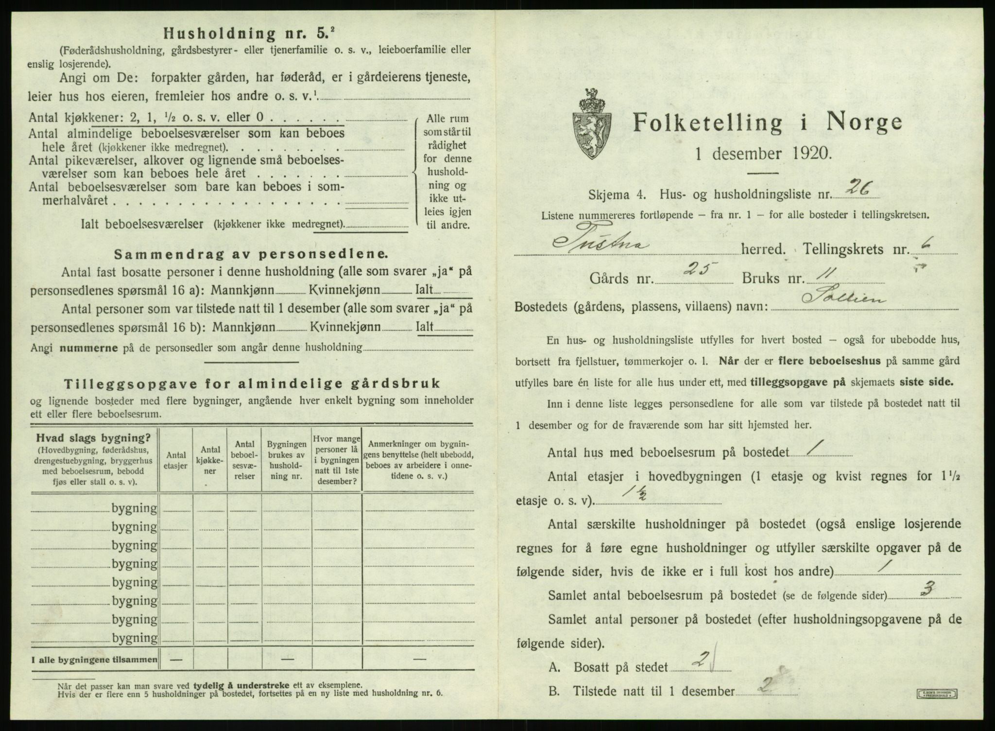 SAT, 1920 census for Tustna, 1920, p. 441