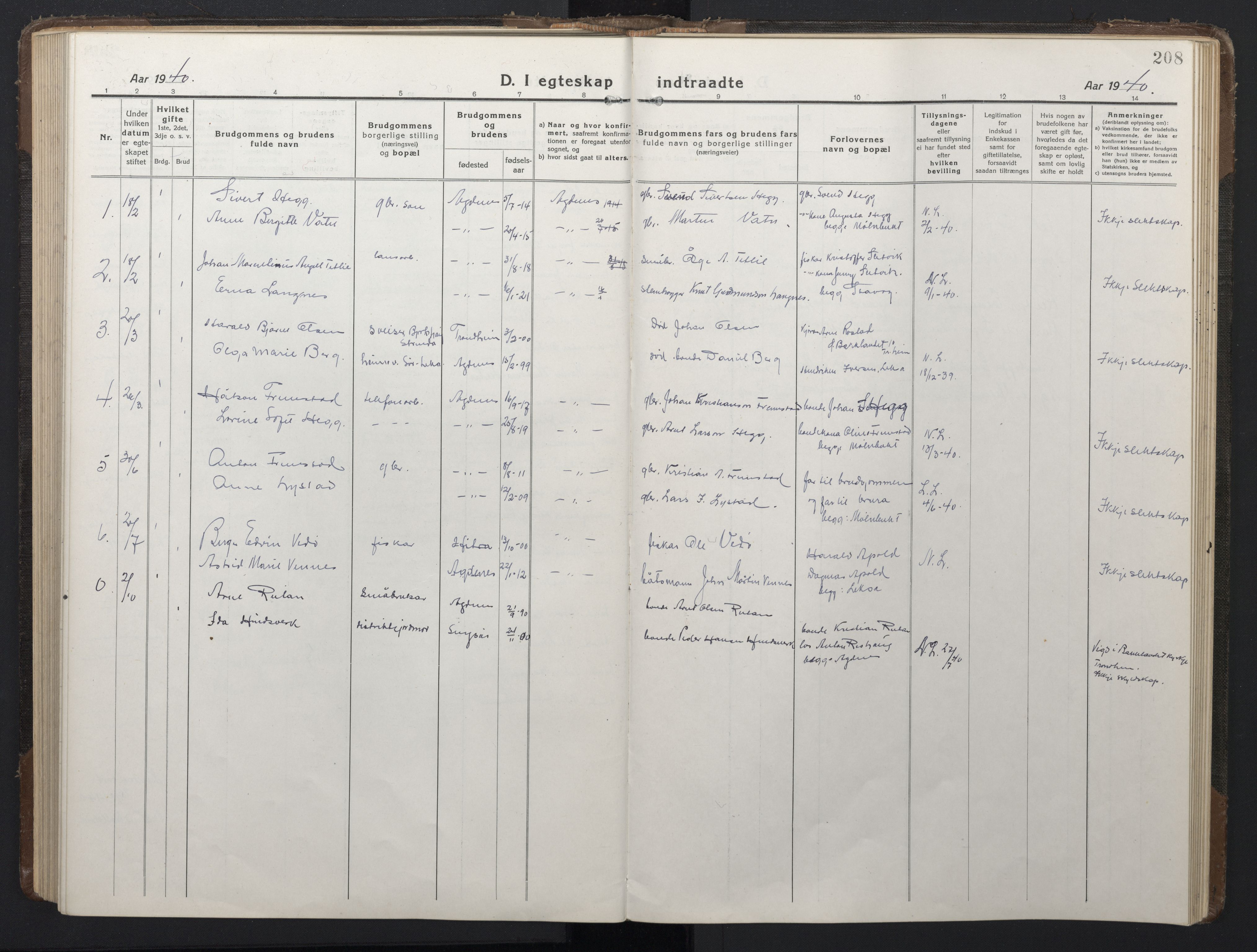 Ministerialprotokoller, klokkerbøker og fødselsregistre - Sør-Trøndelag, SAT/A-1456/662/L0758: Parish register (copy) no. 662C03, 1918-1948, p. 208