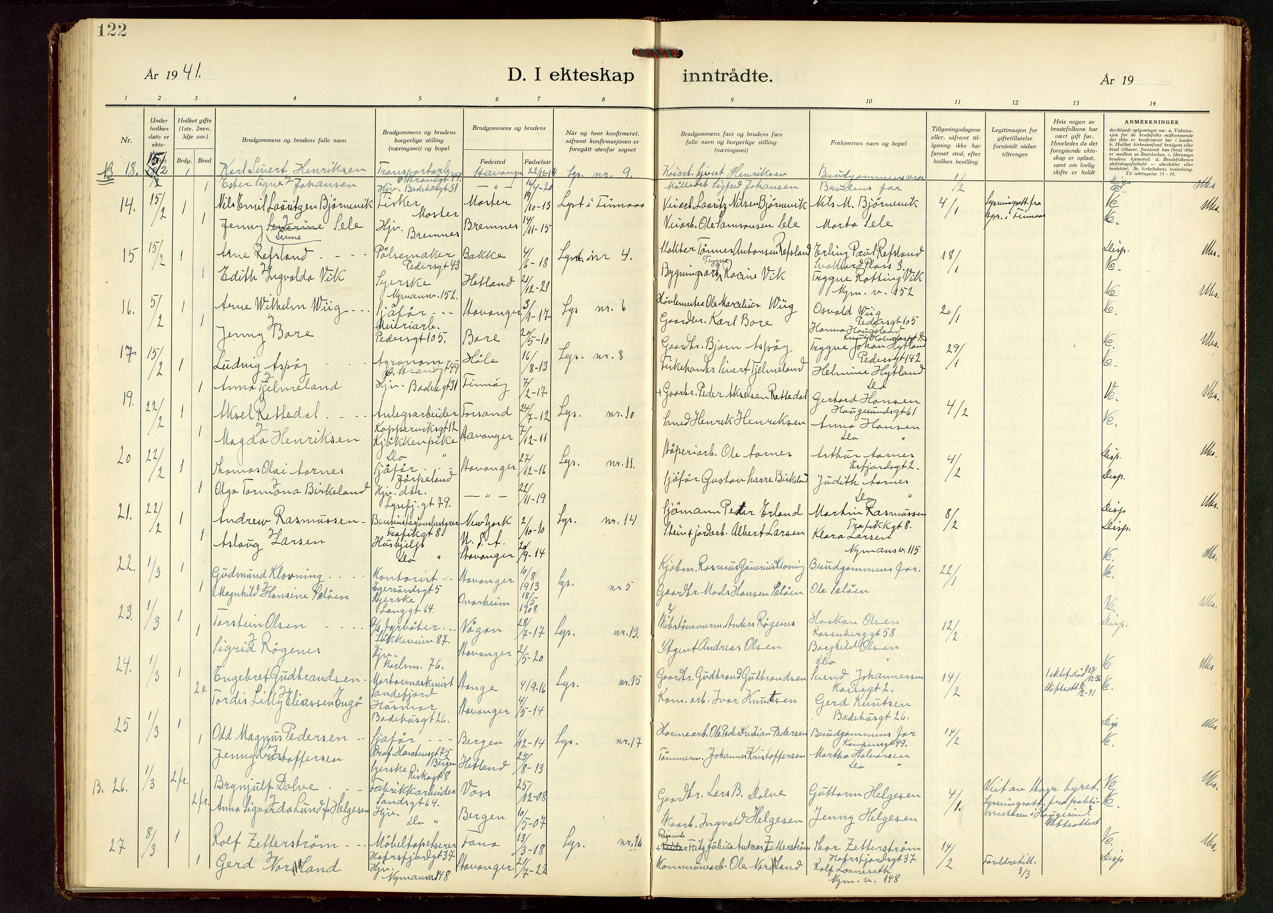 St. Johannes sokneprestkontor, SAST/A-101814/001/30/30BB/L0010: Parish register (copy) no. B 10, 1933-1946, p. 122