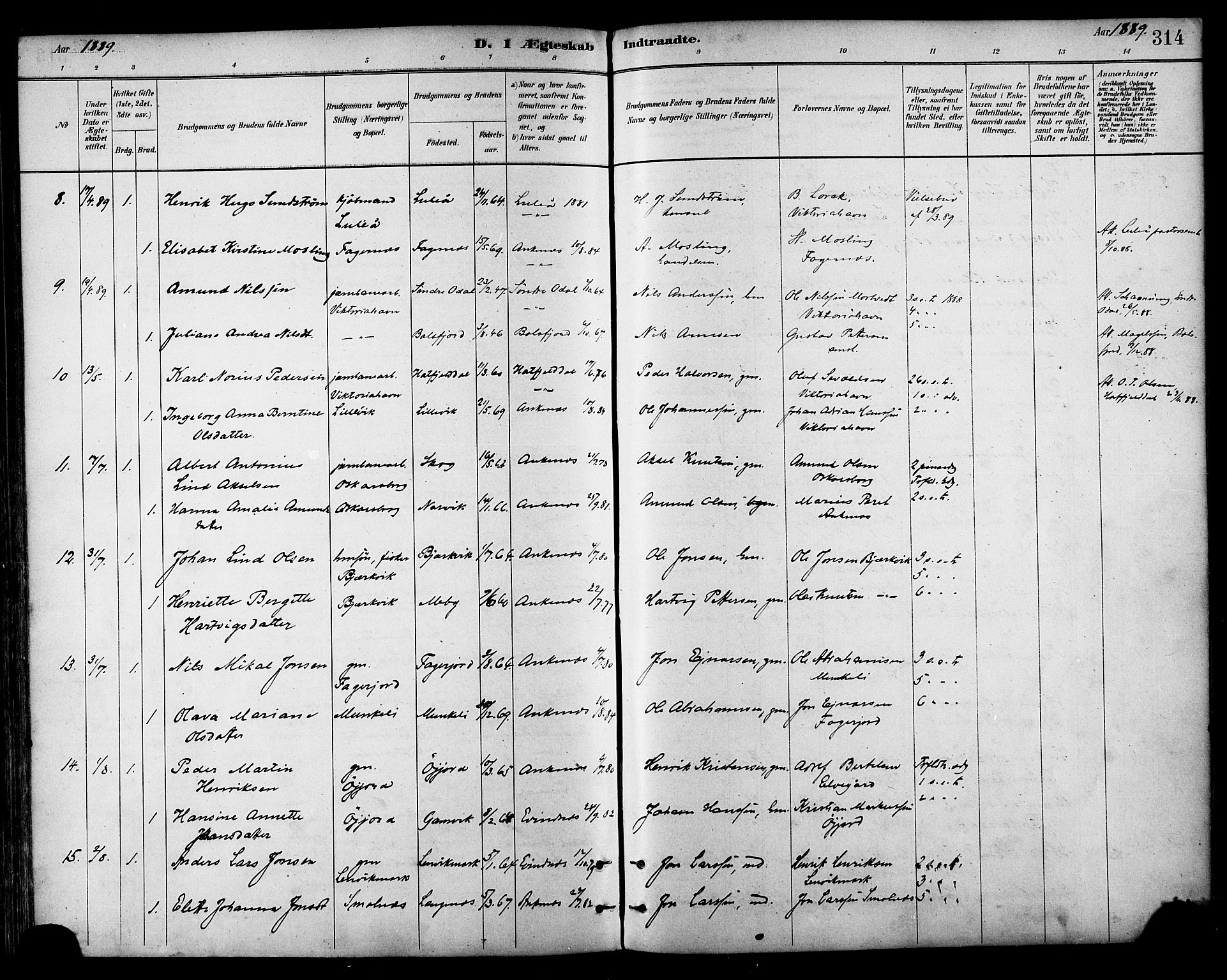 Ministerialprotokoller, klokkerbøker og fødselsregistre - Nordland, AV/SAT-A-1459/866/L0938: Parish register (official) no. 866A01, 1879-1893, p. 314