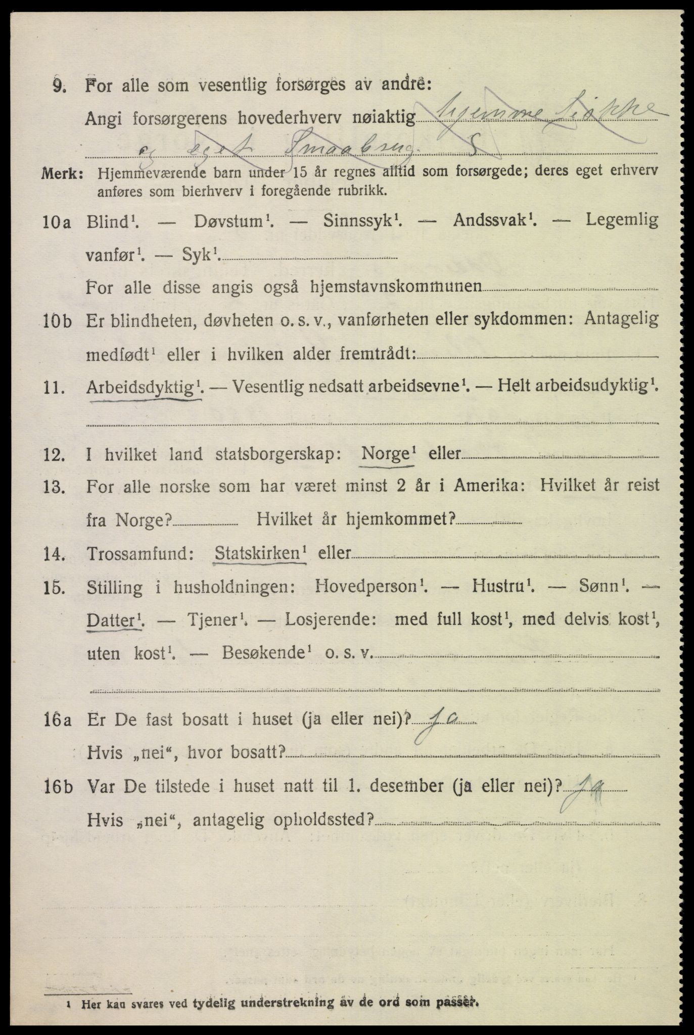 SAK, 1920 census for Oddernes, 1920, p. 2016