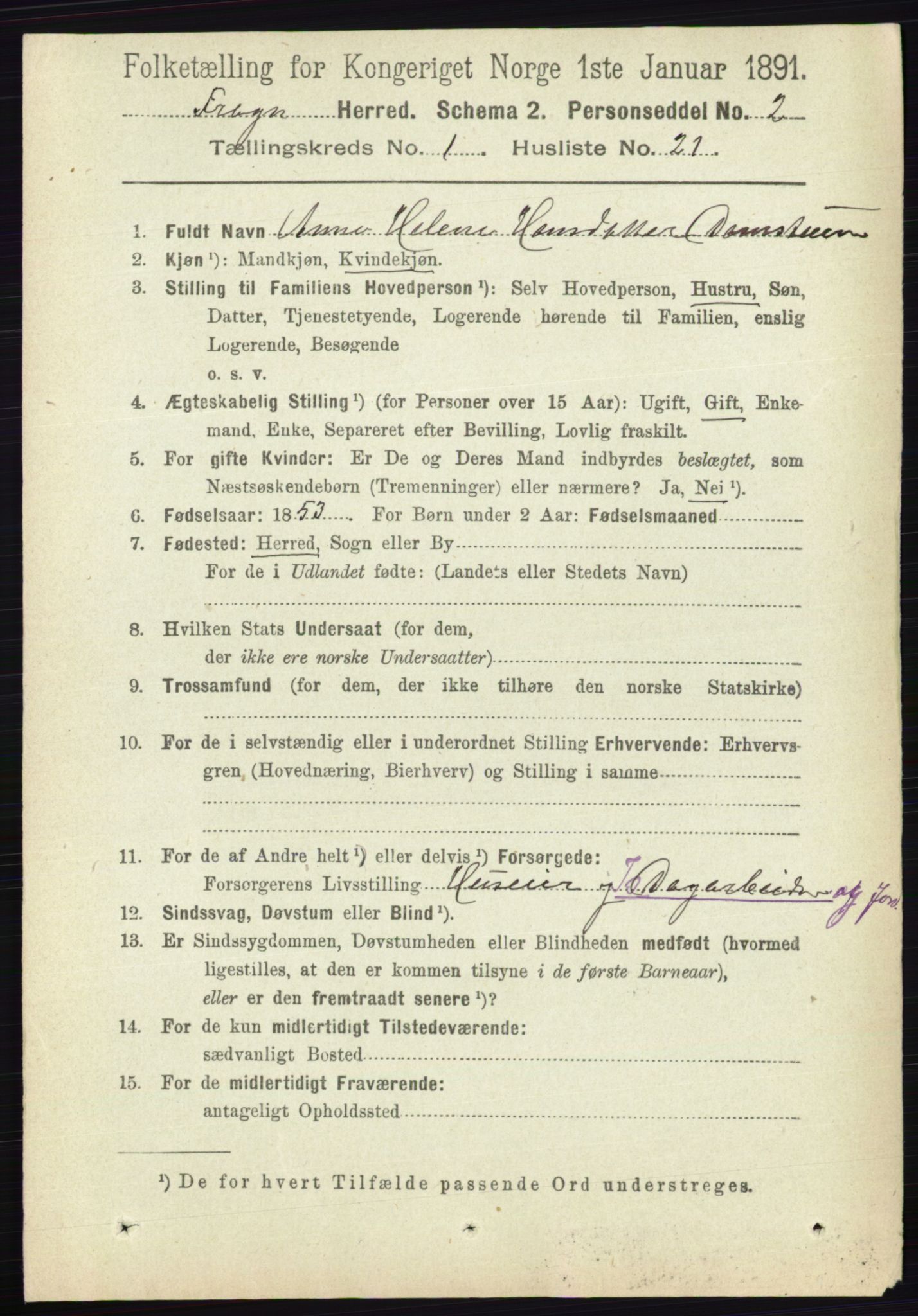 RA, 1891 census for 0215 Frogn, 1891, p. 256