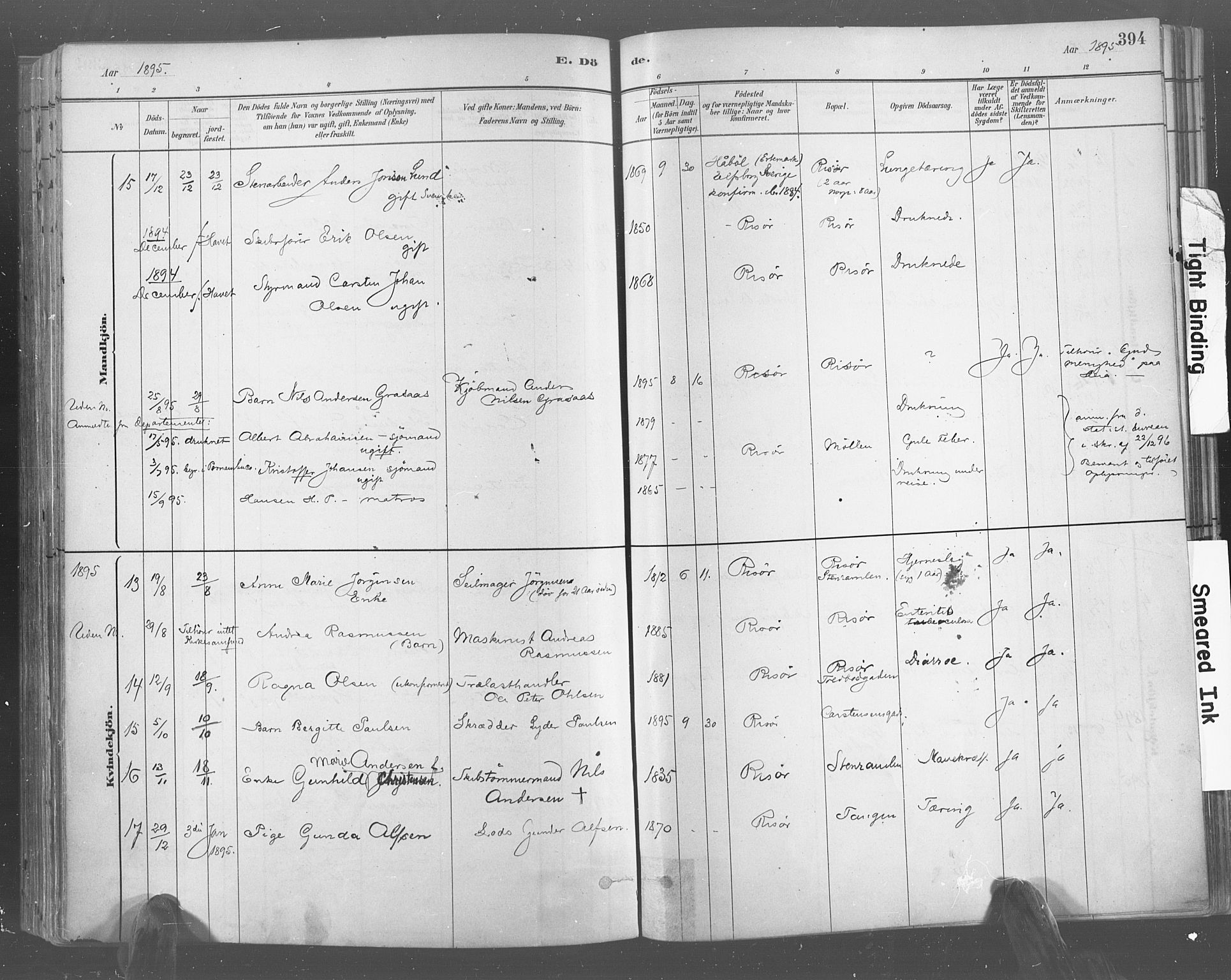 Risør sokneprestkontor, AV/SAK-1111-0035/F/Fa/L0005: Parish register (official) no. A 5, 1883-1895, p. 394