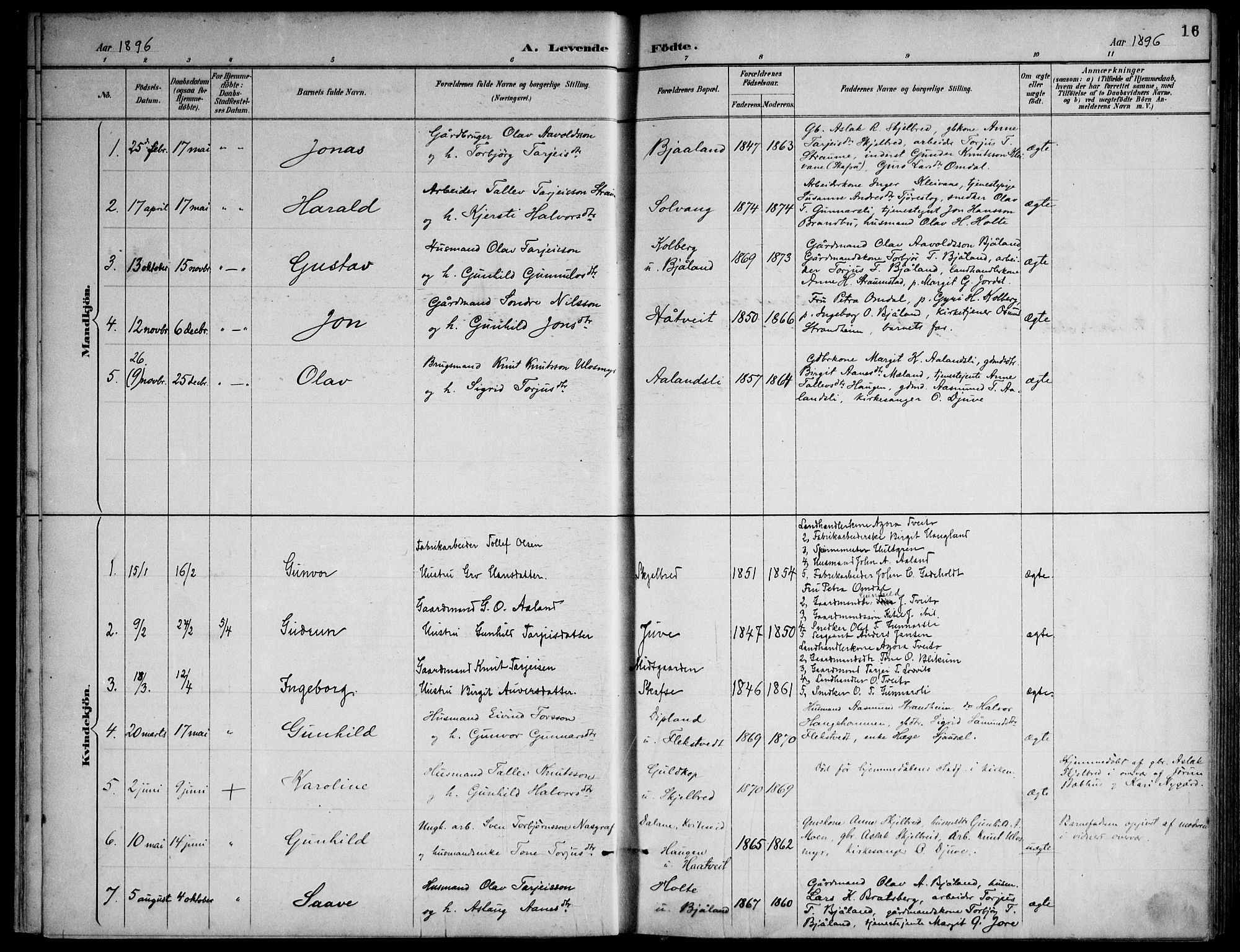 Lårdal kirkebøker, AV/SAKO-A-284/F/Fa/L0007: Parish register (official) no. I 7, 1887-1906, p. 16