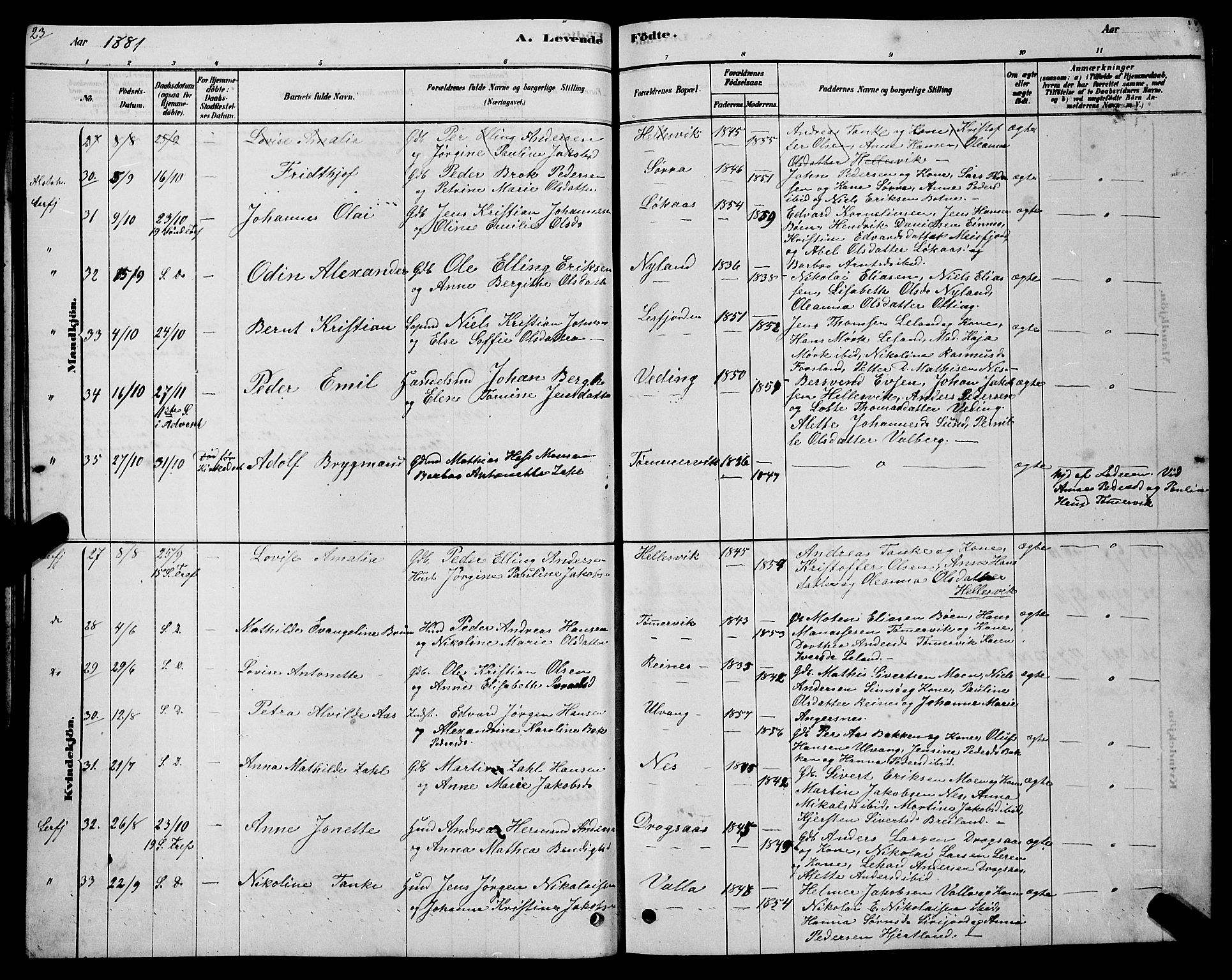 Ministerialprotokoller, klokkerbøker og fødselsregistre - Nordland, AV/SAT-A-1459/831/L0477: Parish register (copy) no. 831C04, 1878-1897, p. 23