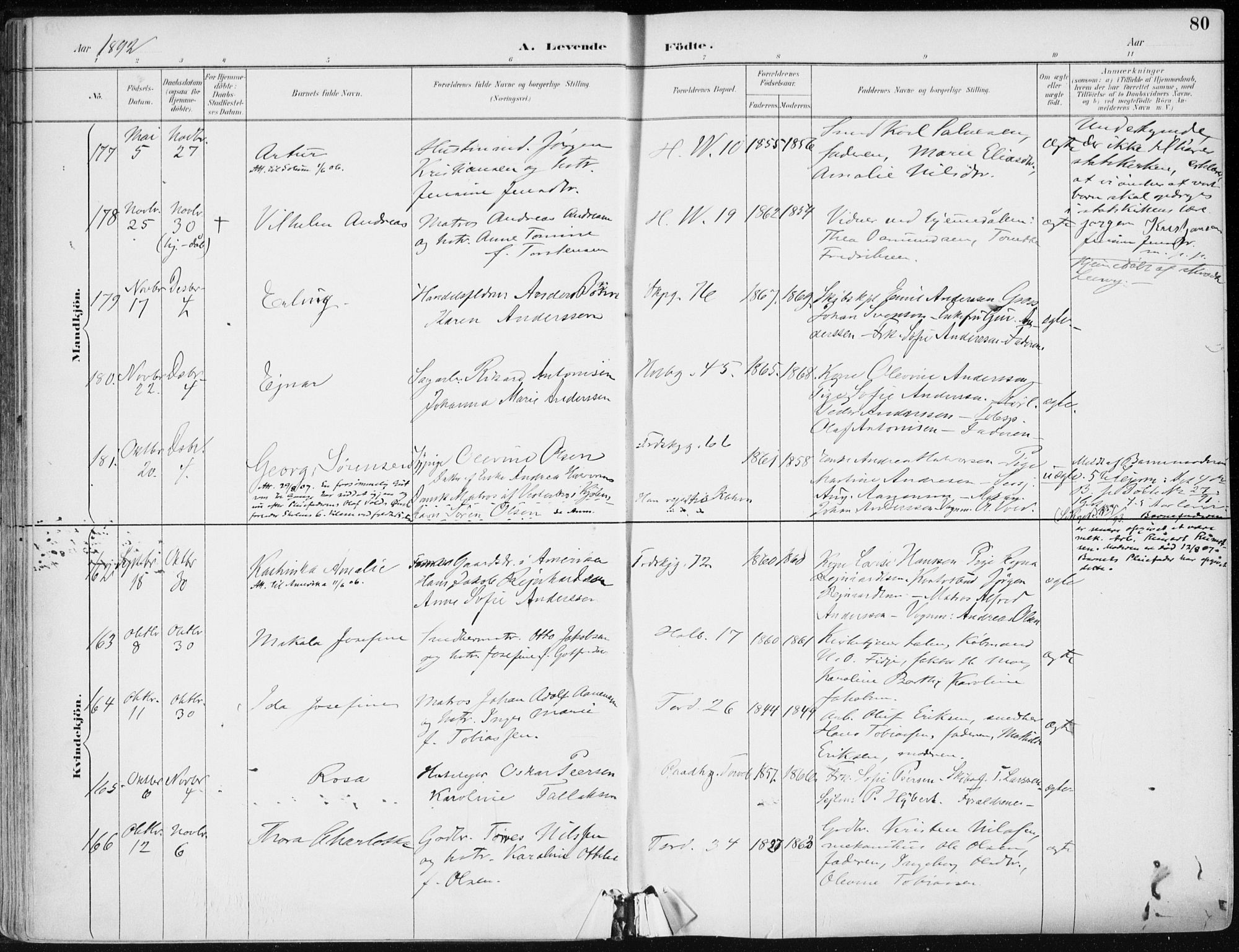 Kristiansand domprosti, AV/SAK-1112-0006/F/Fa/L0019: Parish register (official) no. A 18, 1890-1897, p. 80