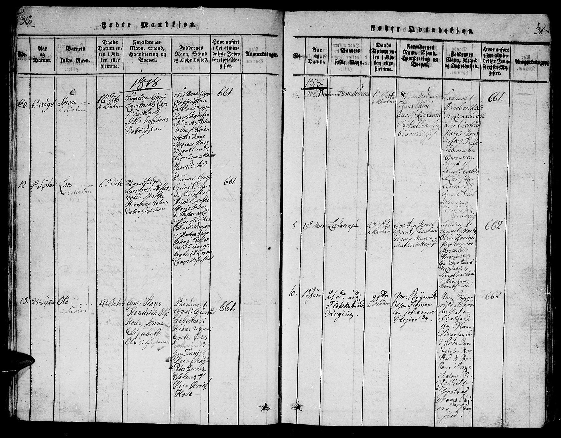 Flekkefjord sokneprestkontor, AV/SAK-1111-0012/F/Fb/Fbb/L0001: Parish register (copy) no. B 1, 1815-1830, p. 30-31