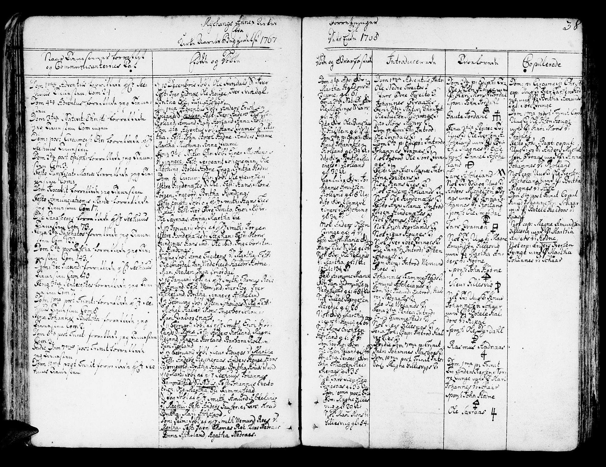 Lindås Sokneprestembete, AV/SAB-A-76701/H/Haa/Haaa/L0004: Parish register (official) no. A 4, 1764-1791, p. 38