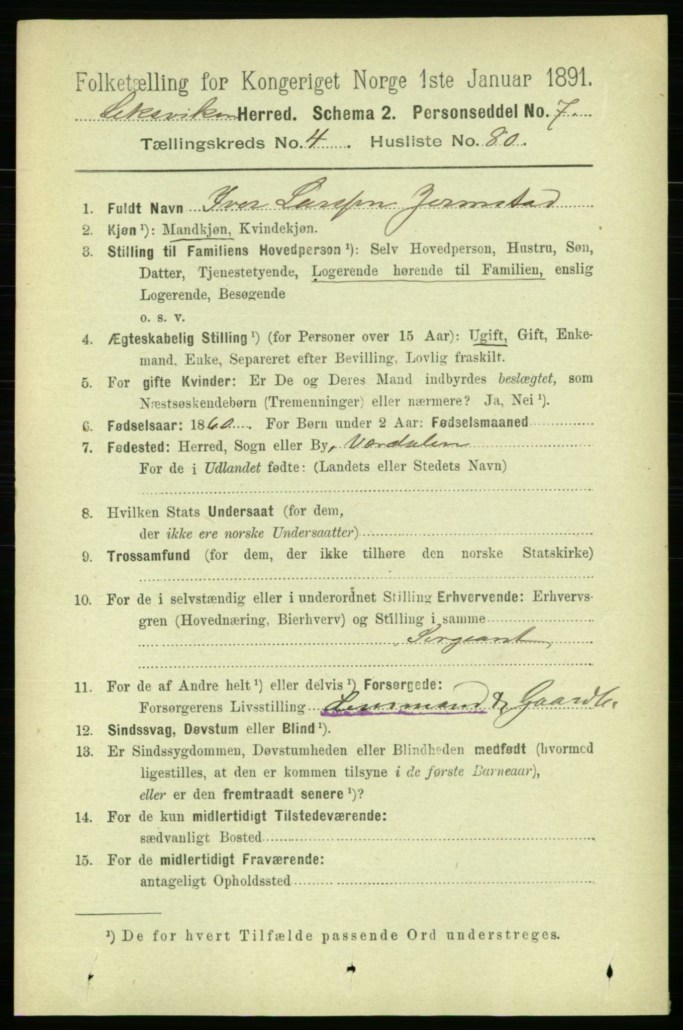 RA, 1891 census for 1718 Leksvik, 1891, p. 2449