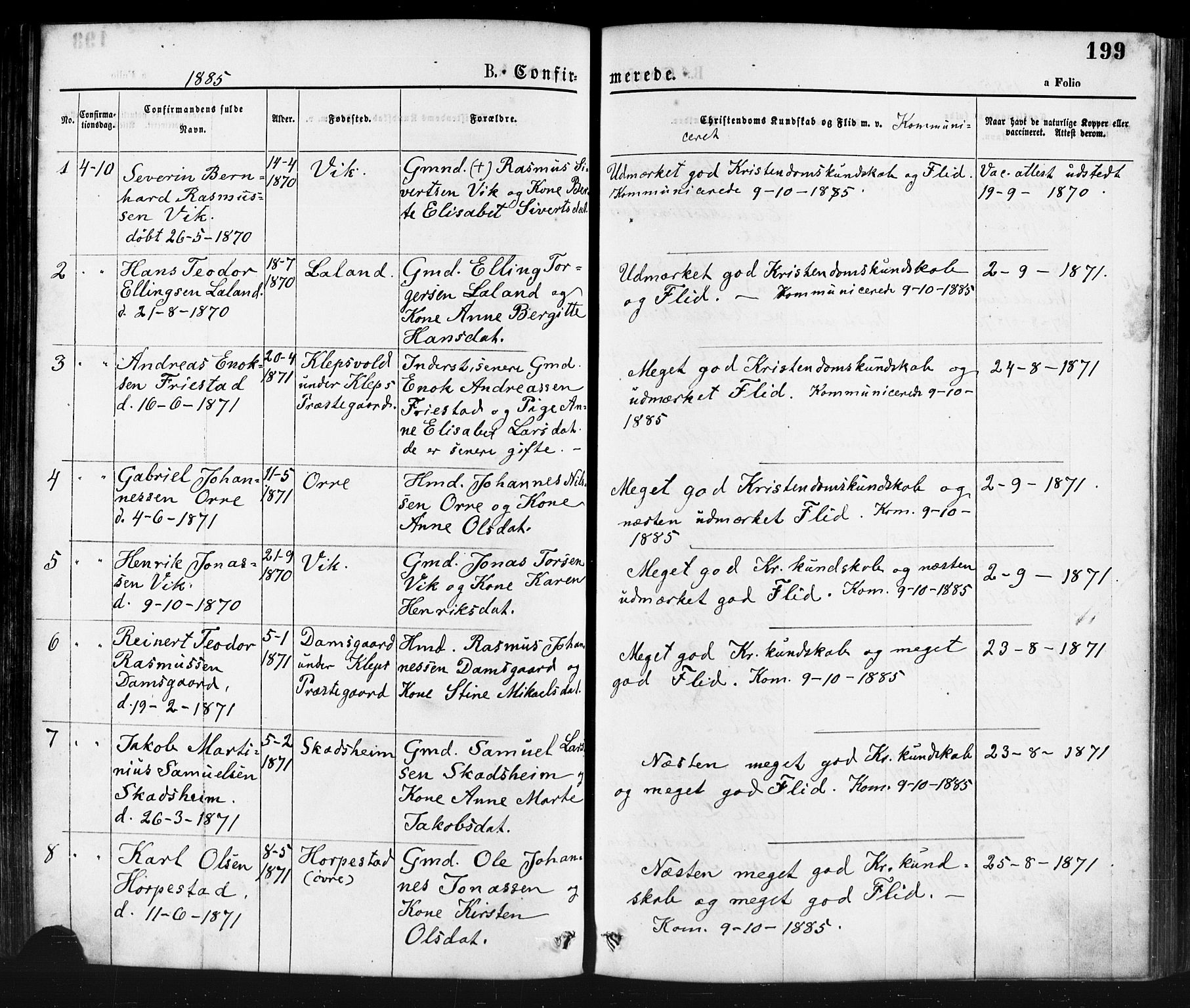 Klepp sokneprestkontor, AV/SAST-A-101803/001/3/30BA/L0006: Parish register (official) no. A 6, 1871-1885, p. 199