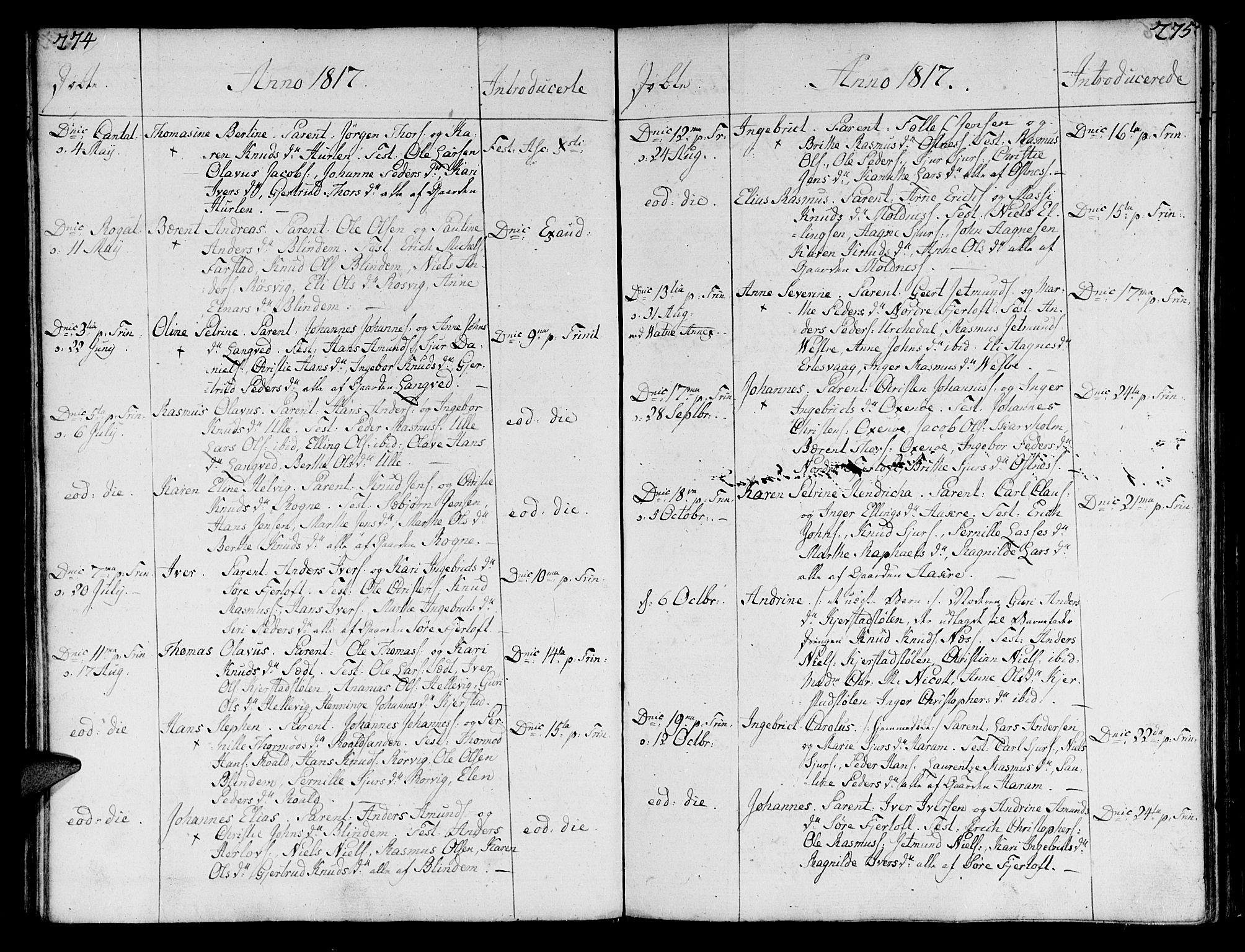 Ministerialprotokoller, klokkerbøker og fødselsregistre - Møre og Romsdal, AV/SAT-A-1454/536/L0494: Parish register (official) no. 536A03, 1803-1836, p. 274-275